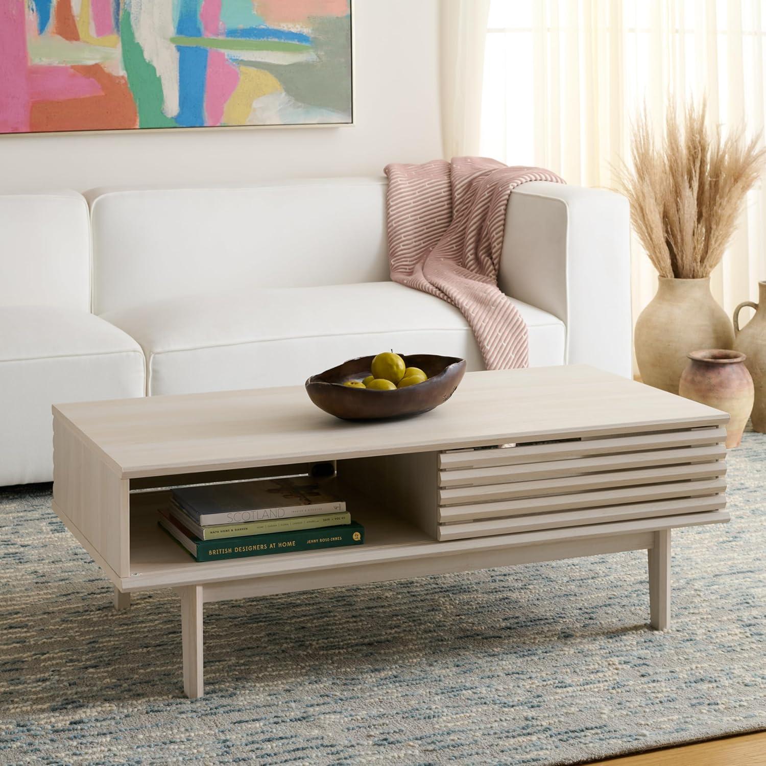 image:imageSAFAVIEH Home Collection Aricia Black 2Door Coffee TableBleached White