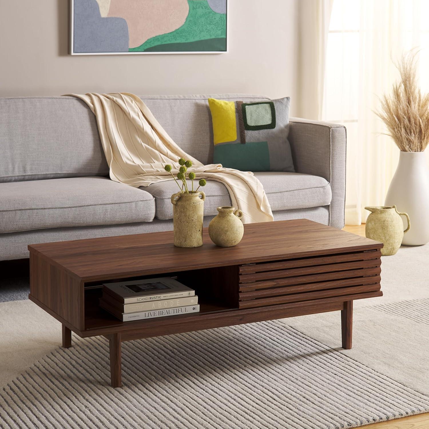 image:imageSAFAVIEH Home Collection Aricia Black 2Door Coffee TableWalnut