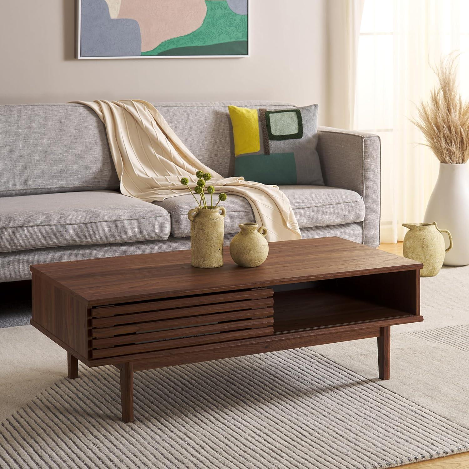 image:imageSAFAVIEH Home Collection Aricia Black 2Door Coffee TableWalnut