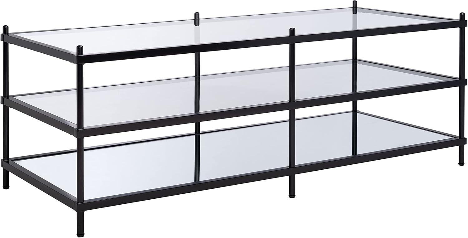 image:imageSAFAVIEH Home Collection Cathal Matte BlackGlassMirror 3Tier Living Room Coffee Table COF6204ABlack Glass