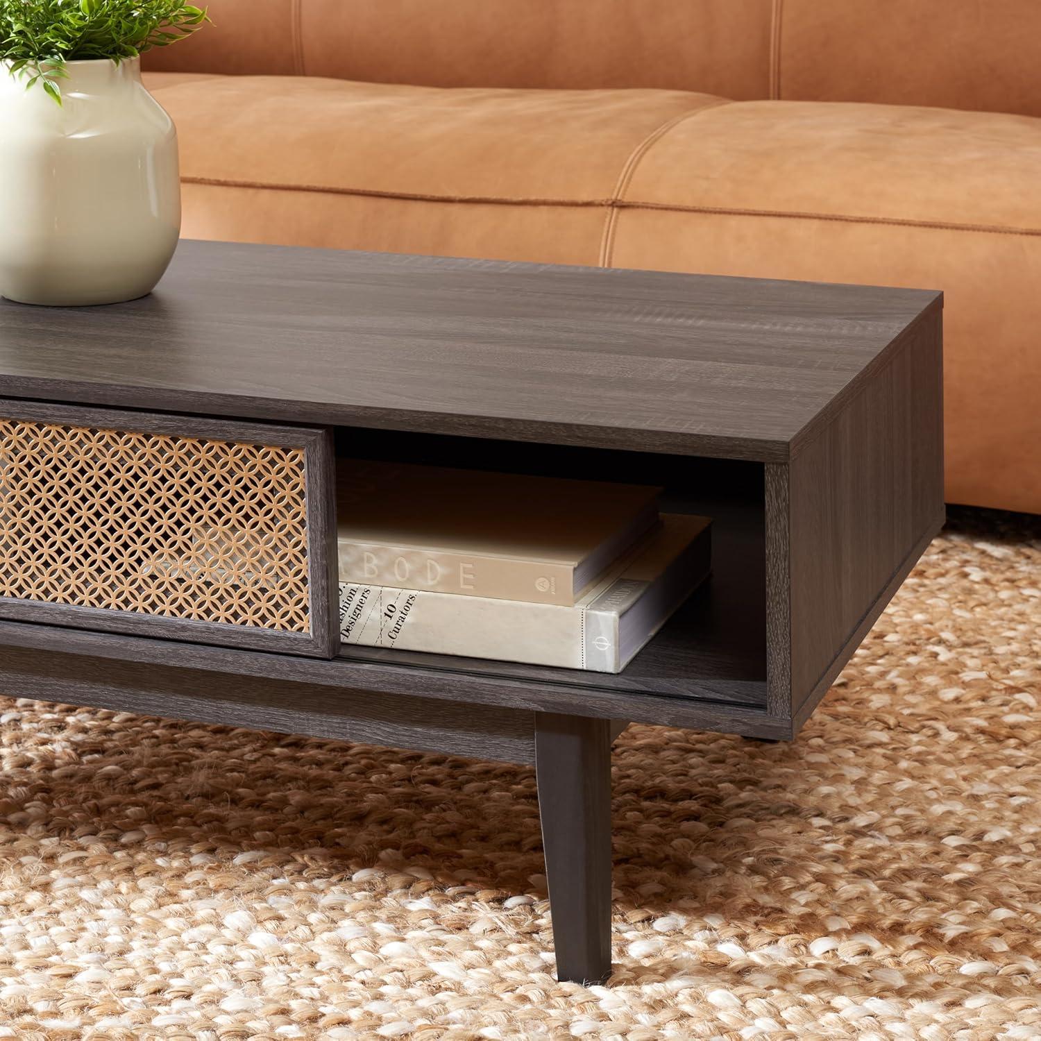 image:imageSAFAVIEH Home Collection Ceu OakGold 2Door Coffee TableDistressed BlackGold