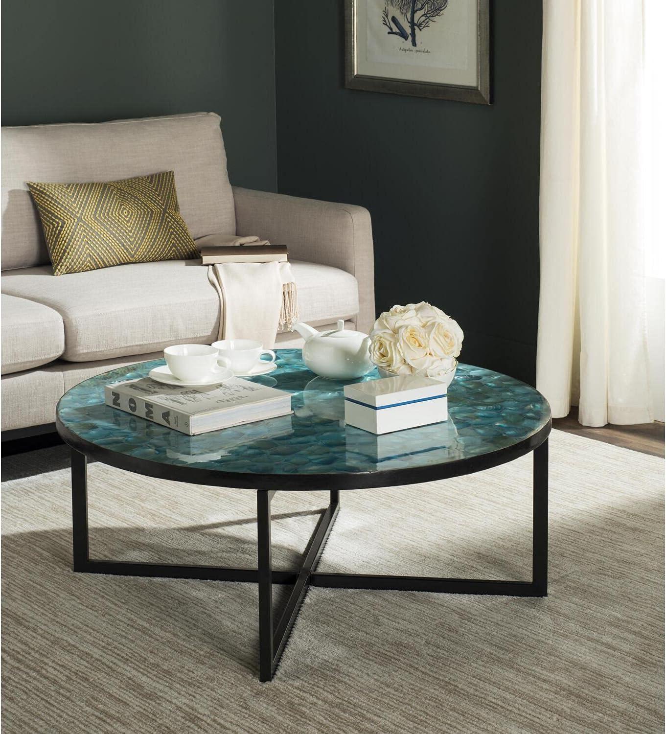 image:imageSAFAVIEH Home Collection Cheyenne Blue amp White Coffee TableBrown Multi