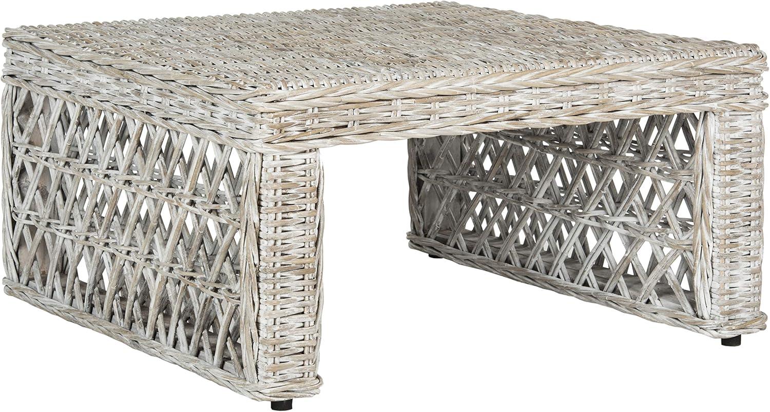 image:imageSAFAVIEH Home Collection Hila White Wash Wicker Coffee Table