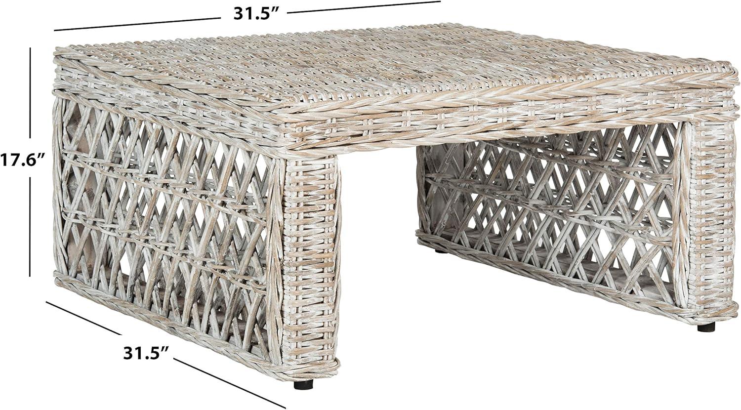 image:imageSAFAVIEH Home Collection Hila White Wash Wicker Coffee Table