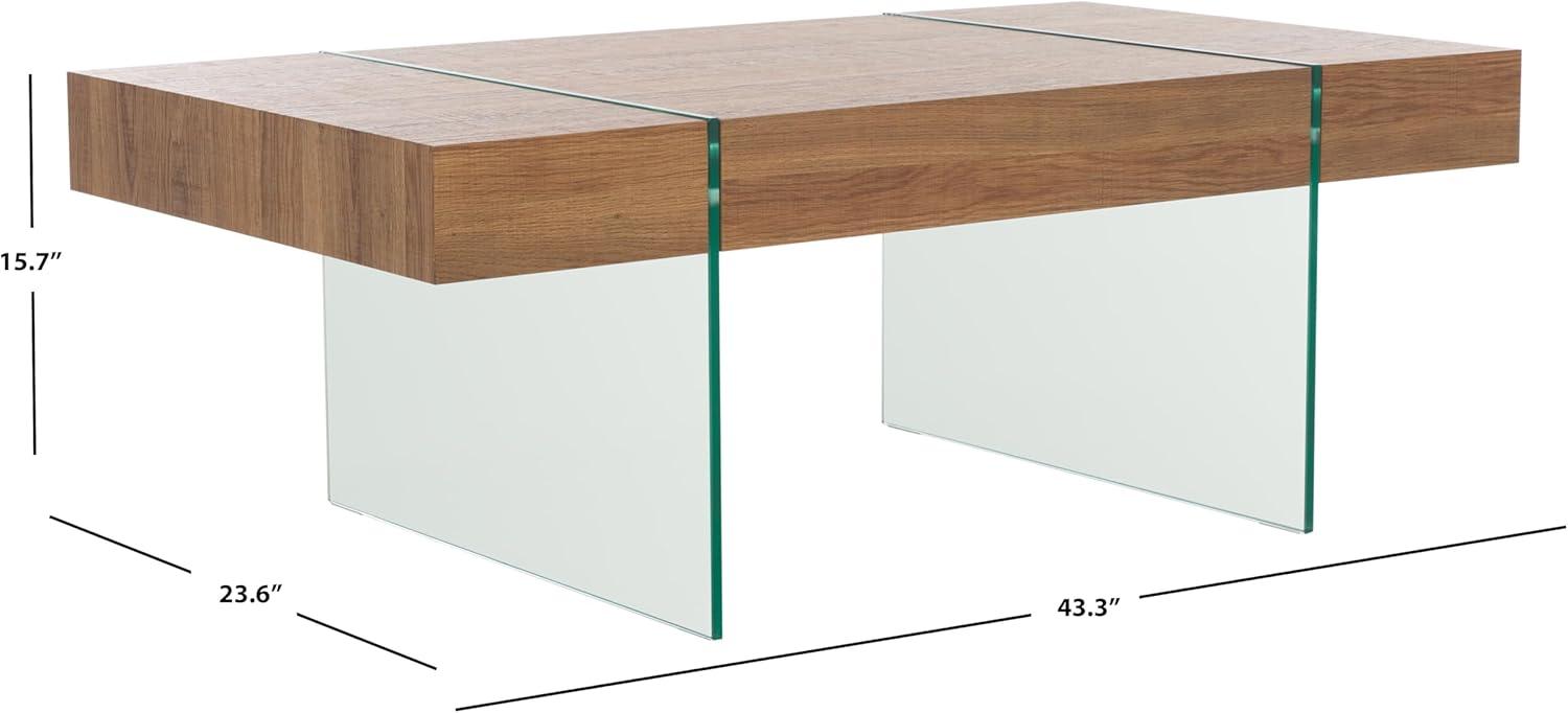 image:imageSAFAVIEH Home Collection Jacob WhiteClear Glass Legs Rectangle Coffee TableBrownClear