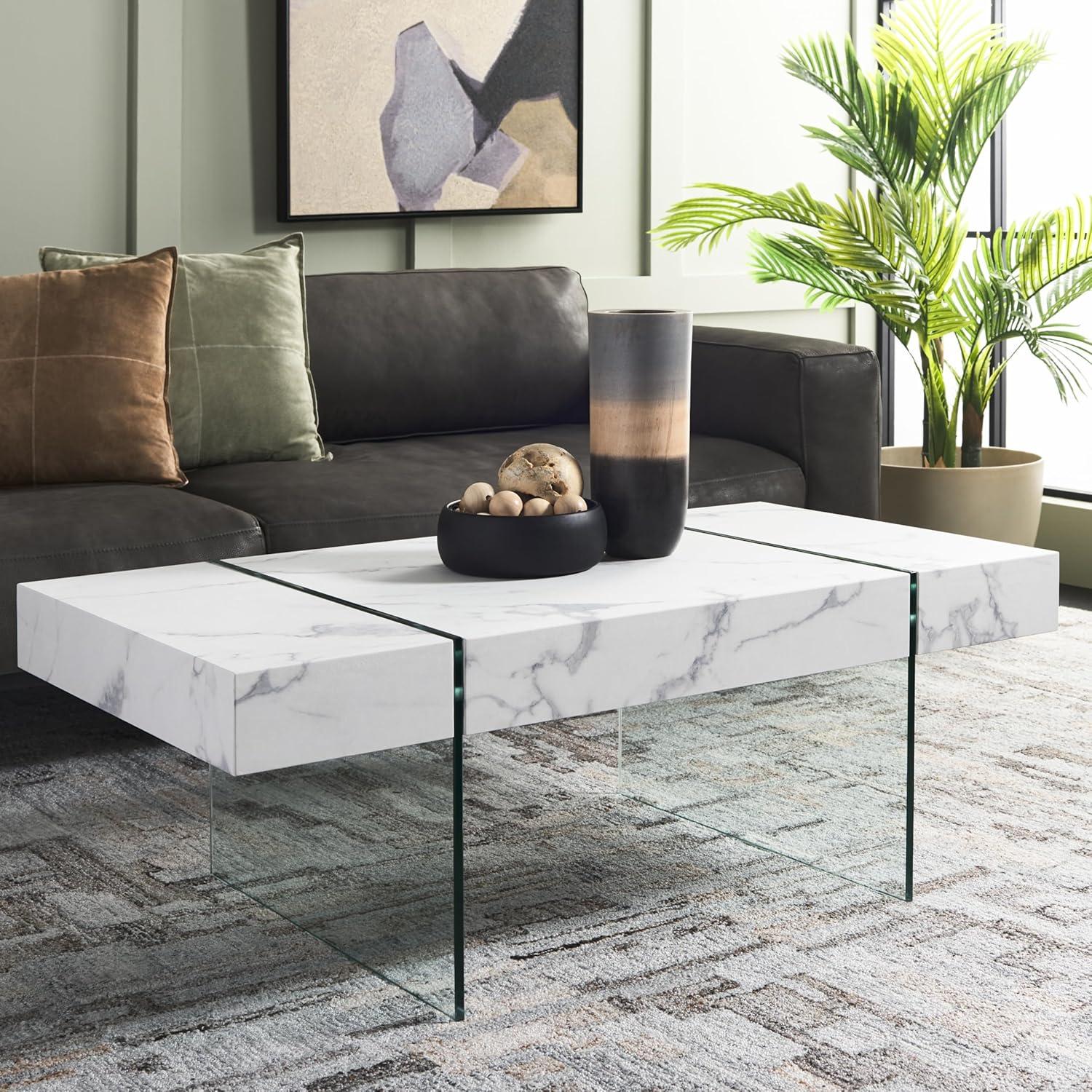 image:imageSAFAVIEH Home Collection Jacob WhiteClear Glass Legs Rectangle Coffee TableWhiteClear