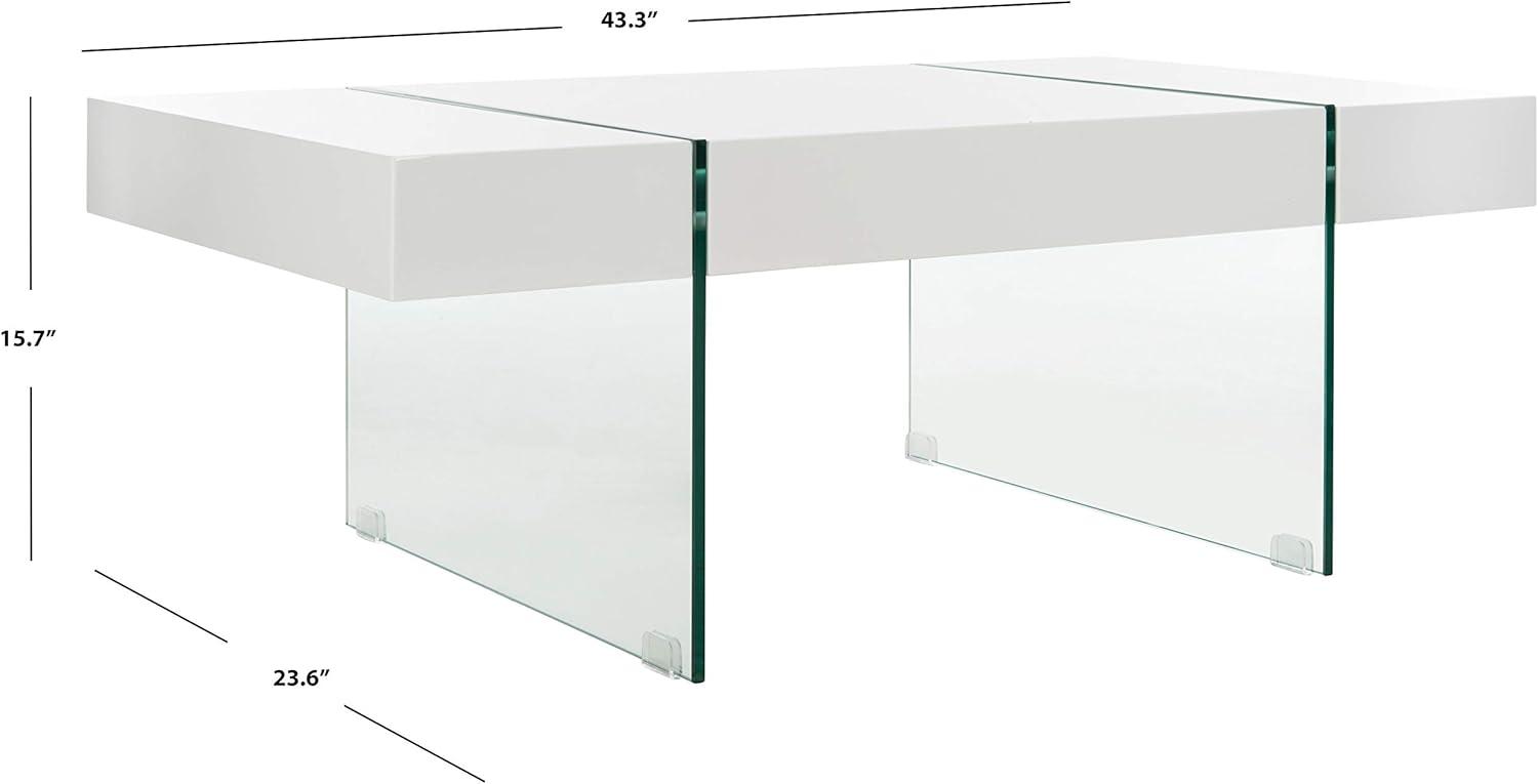 image:imageSAFAVIEH Home Collection Jacob WhiteClear Glass Legs Rectangle Coffee TableWhiteGlass