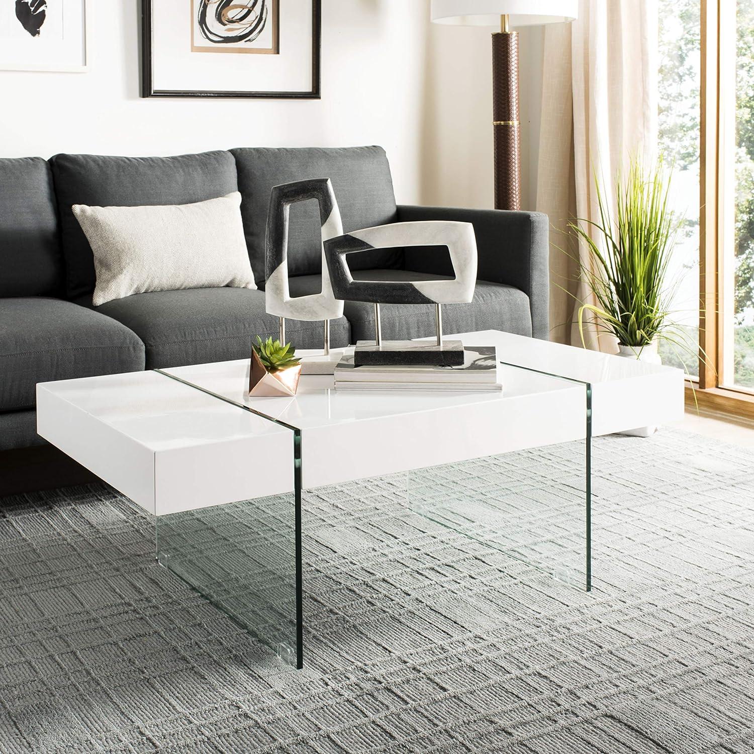 image:imageSAFAVIEH Home Collection Jacob WhiteClear Glass Legs Rectangle Coffee TableWhiteGlass
