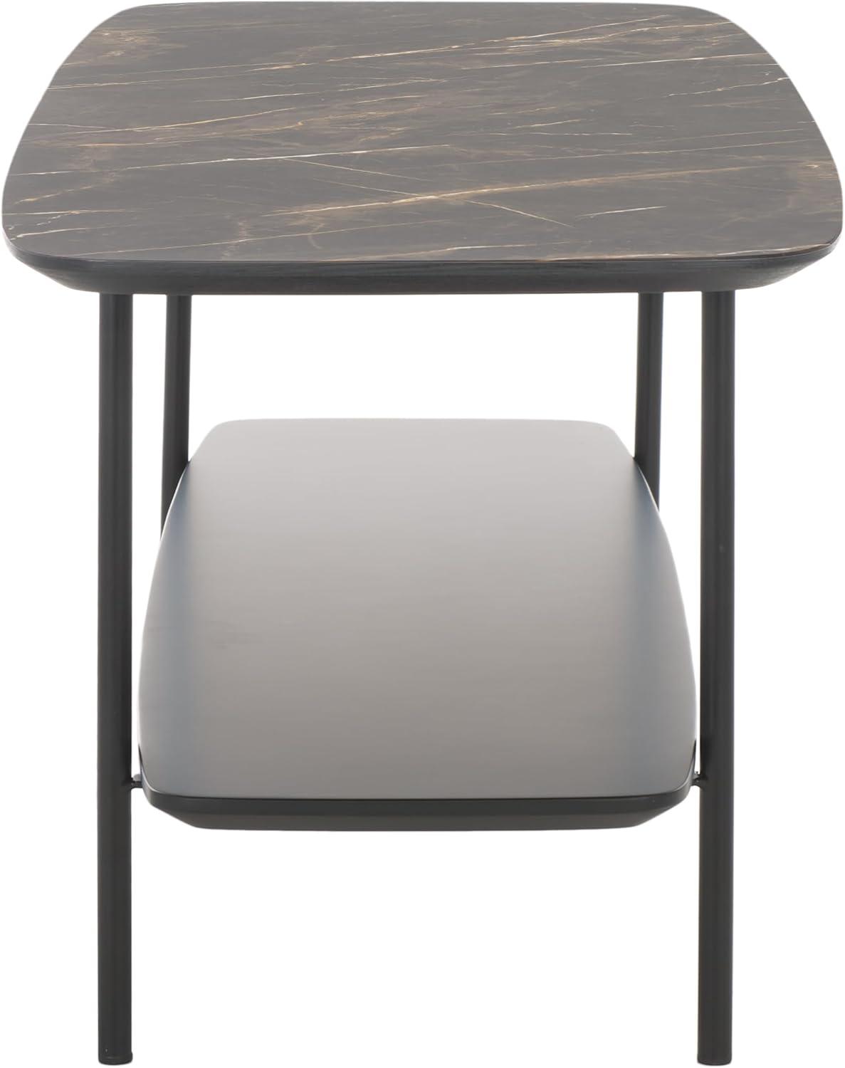 image:imageSAFAVIEH Home Collection Kayleigh White Faux MarbleMatte Black Coffee Table with Lower ShelfDark SandstoneMatte Black