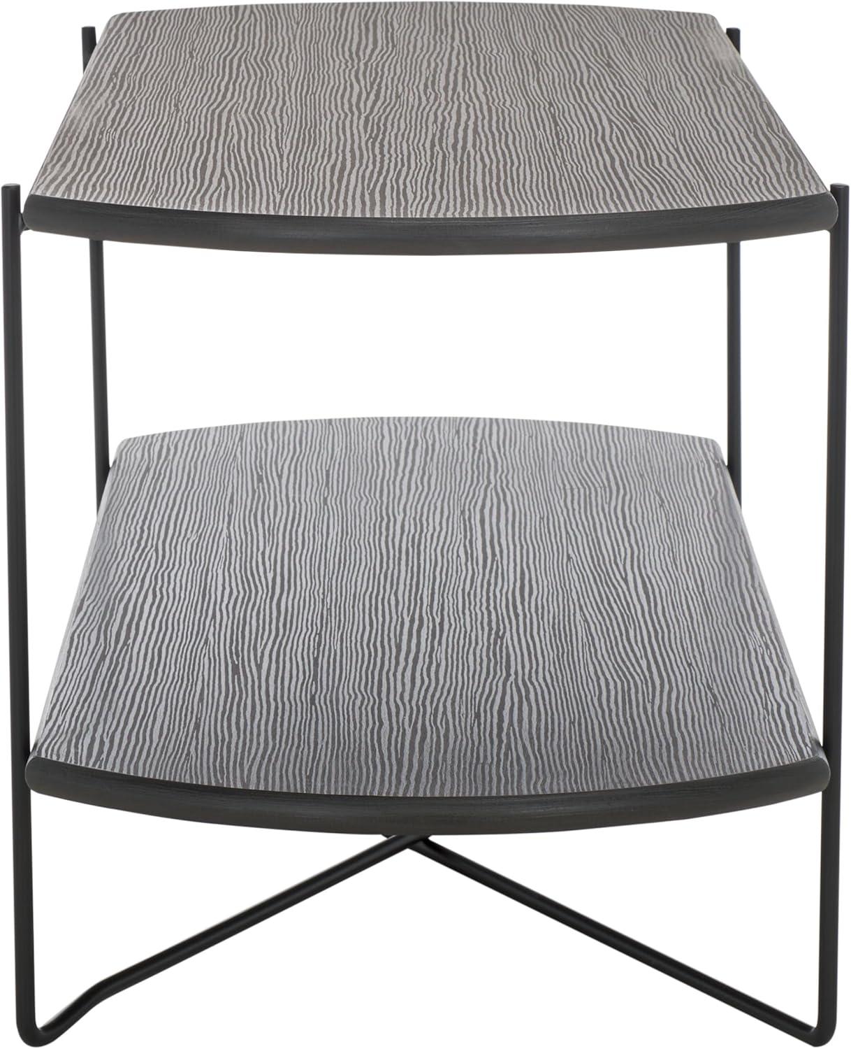 image:imageSAFAVIEH Home Collection Marlee White Faux Paper MarbleBlack Coffee Table with Lower ShelfDark Grey OakBlack