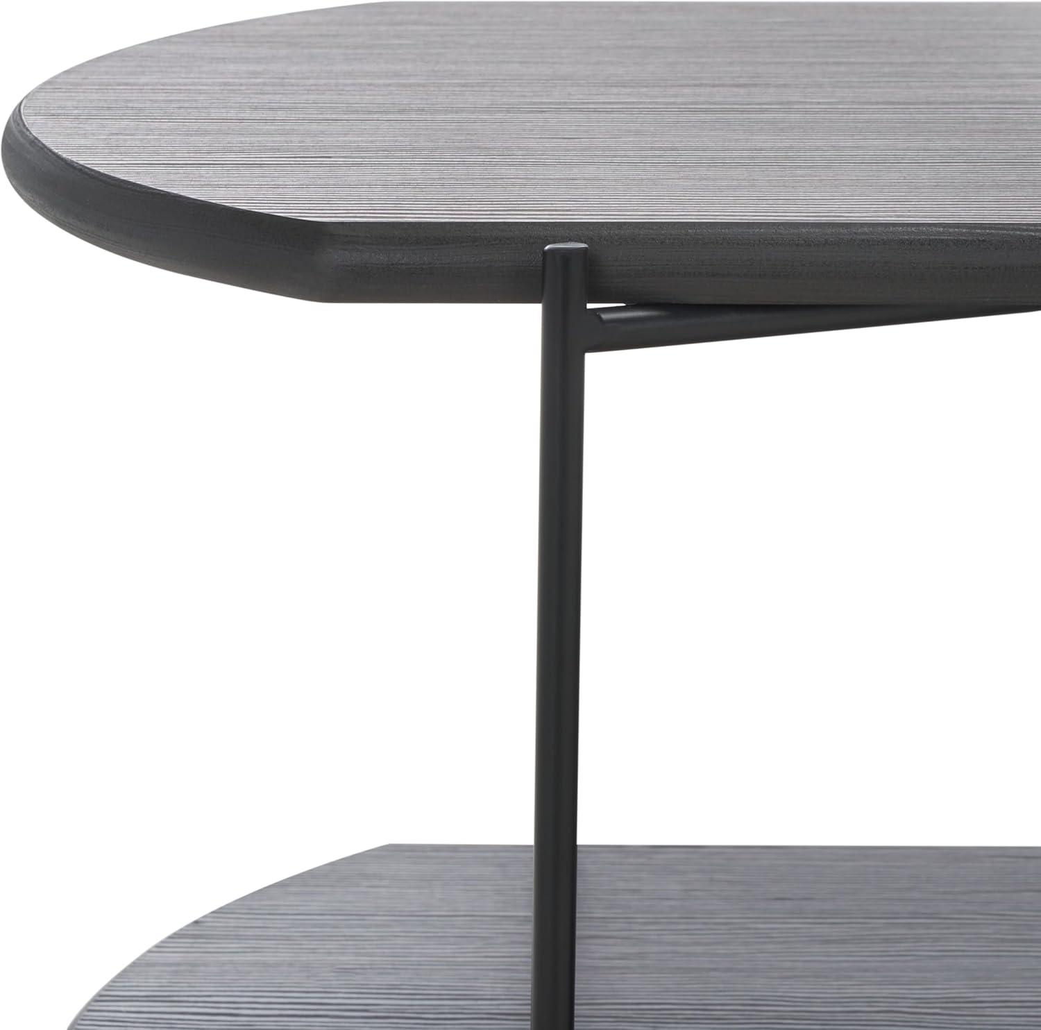 image:imageSAFAVIEH Home Collection Marlee White Faux Paper MarbleBlack Coffee Table with Lower ShelfDark Grey OakBlack