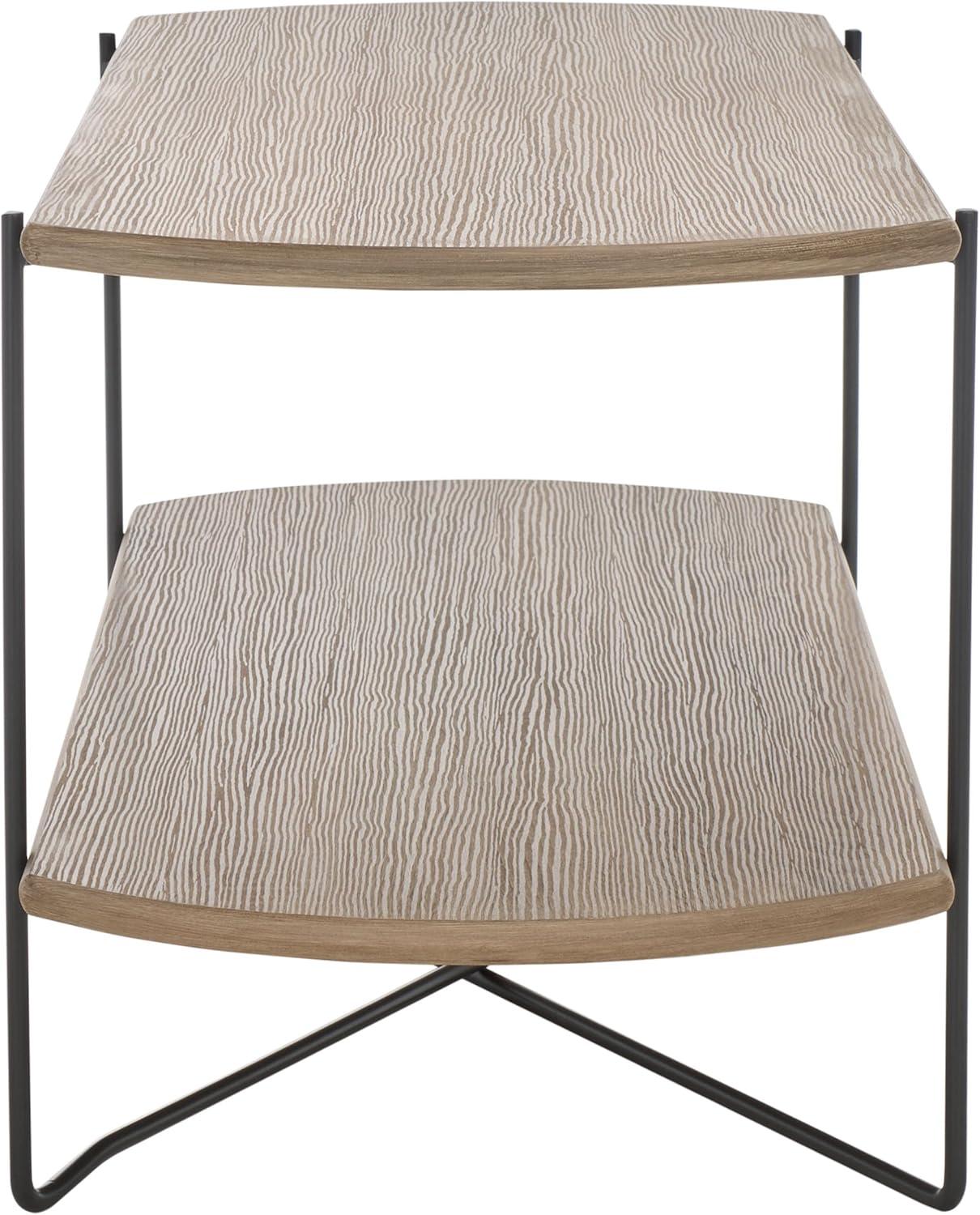 image:imageSAFAVIEH Home Collection Marlee White Faux Paper MarbleBlack Coffee Table with Lower ShelfLight Grey OakBlack