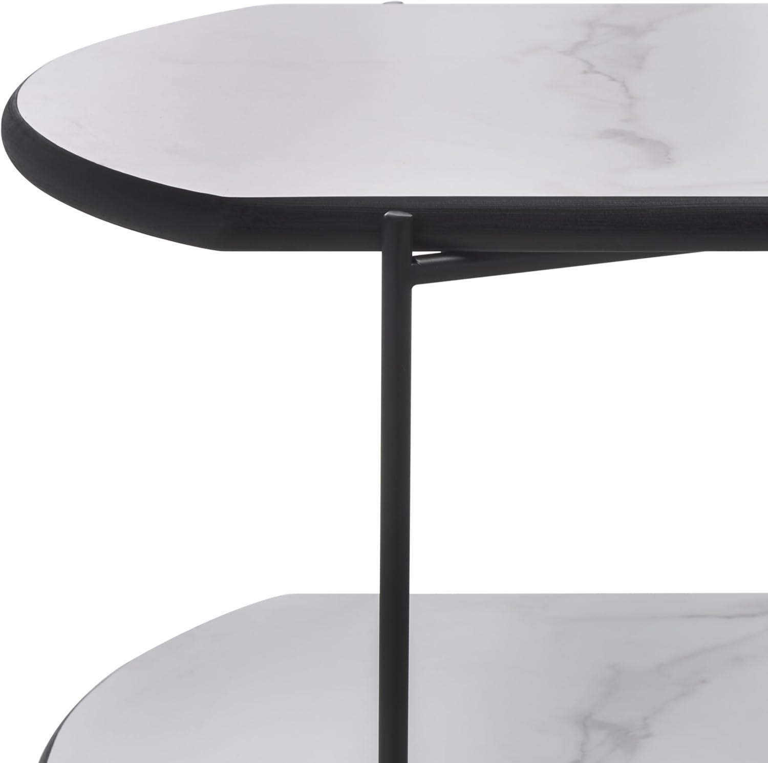 image:imageSAFAVIEH Home Collection Marlee White Faux Paper MarbleBlack Coffee Table with Lower ShelfWhite Faux MarbleBlack