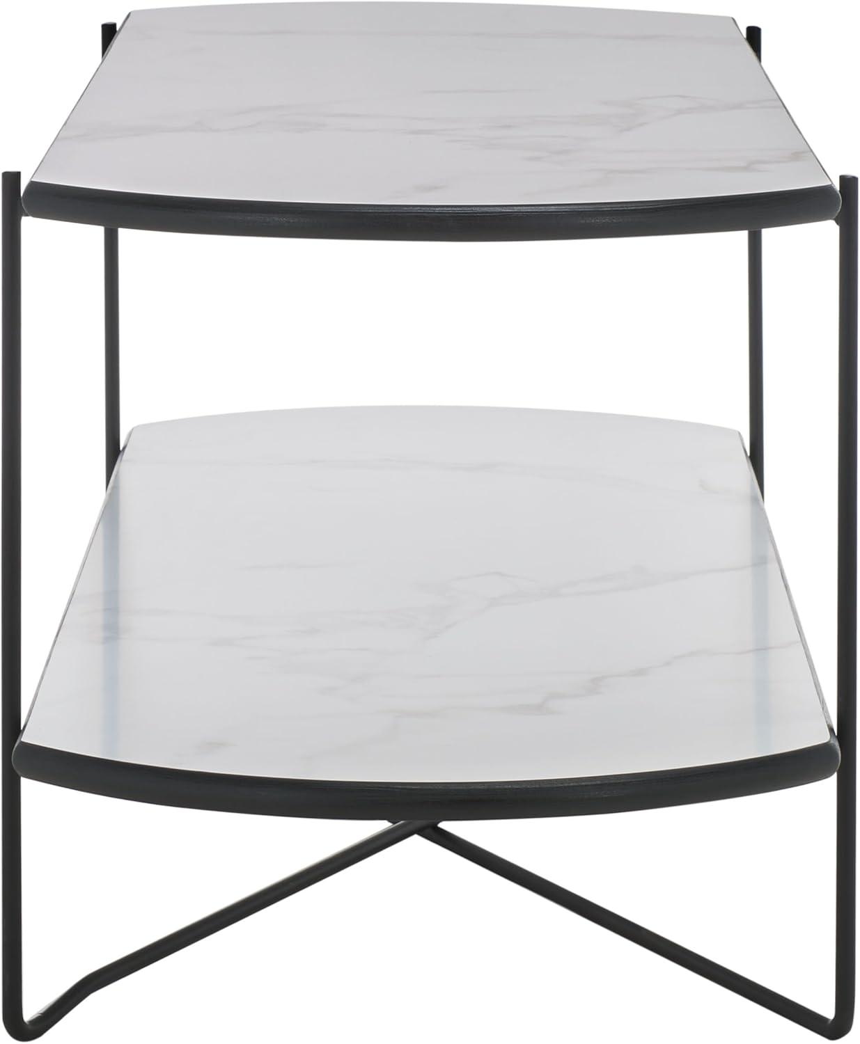 image:imageSAFAVIEH Home Collection Marlee White Faux Paper MarbleBlack Coffee Table with Lower ShelfWhite Faux MarbleBlack