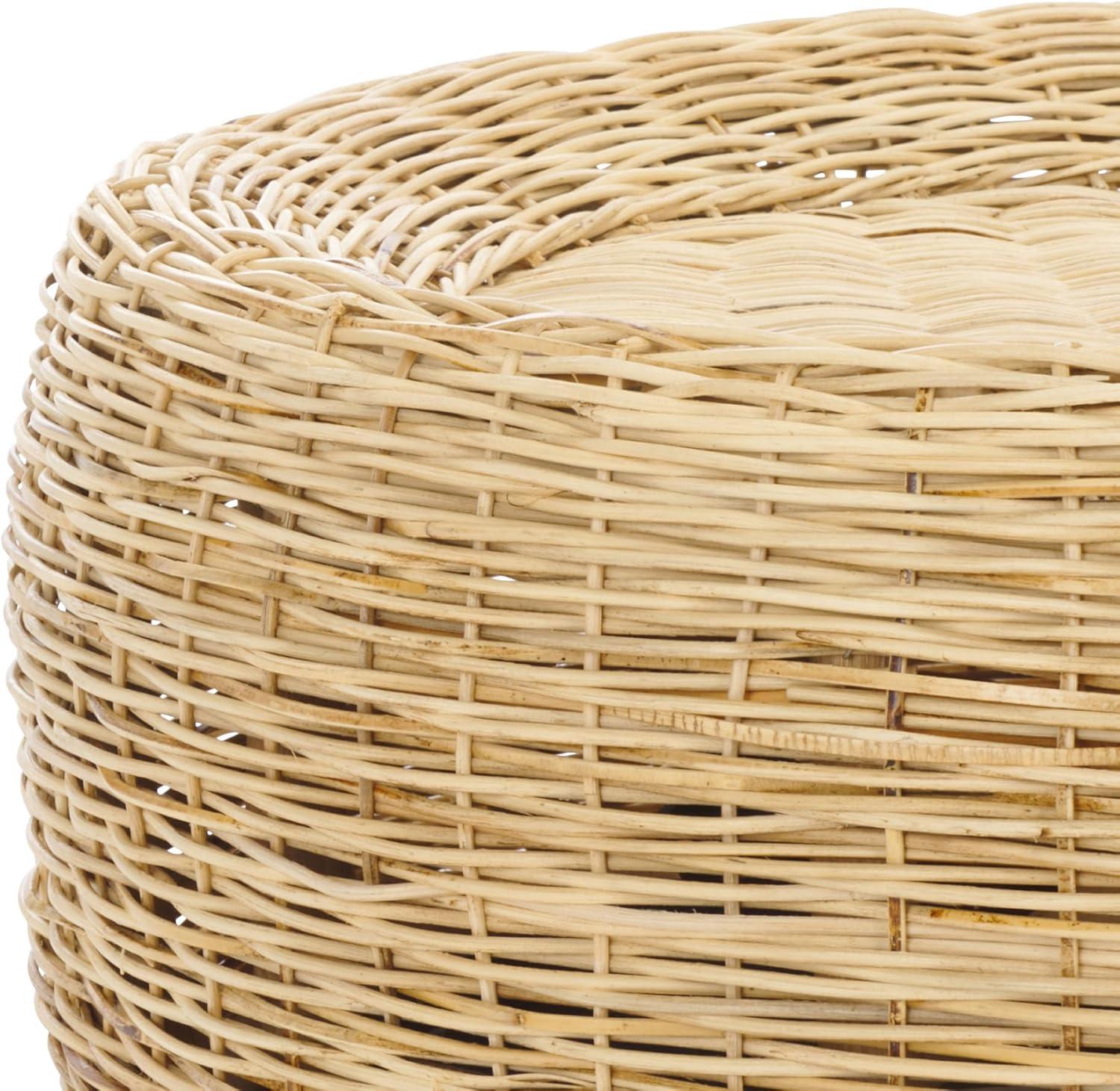 image:imageSAFAVIEH Home Collection Mordekai Tropical Coastal Natural Rattan Round Pedestal Coffee Table Fully AssembledNatural