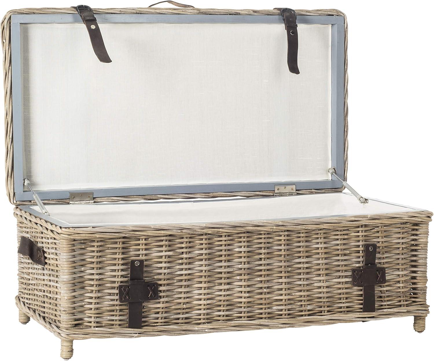 image:imageSAFAVIEH Home Collection Navarro White Rattan Coffee TableGrey