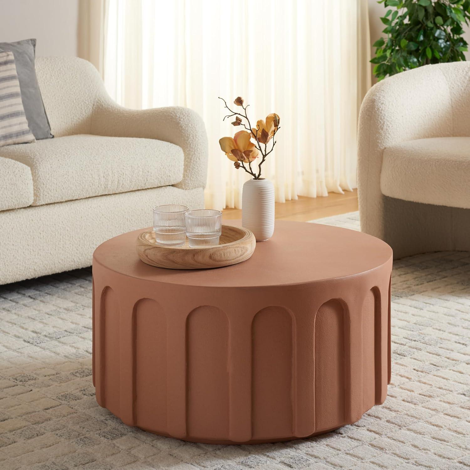 image:imageSAFAVIEH Home Collection Nikolaus Terracotta Round Coffee Table Fully AssembledTerracotta