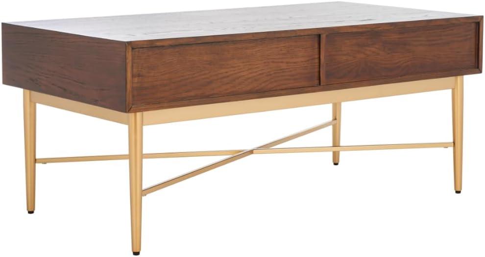 image:imageSAFAVIEH Home Collection Pierre BlackGold 2Drawer Rectangle Coffee Table Ideal for Living Room Office amp BedroomWalnutGold