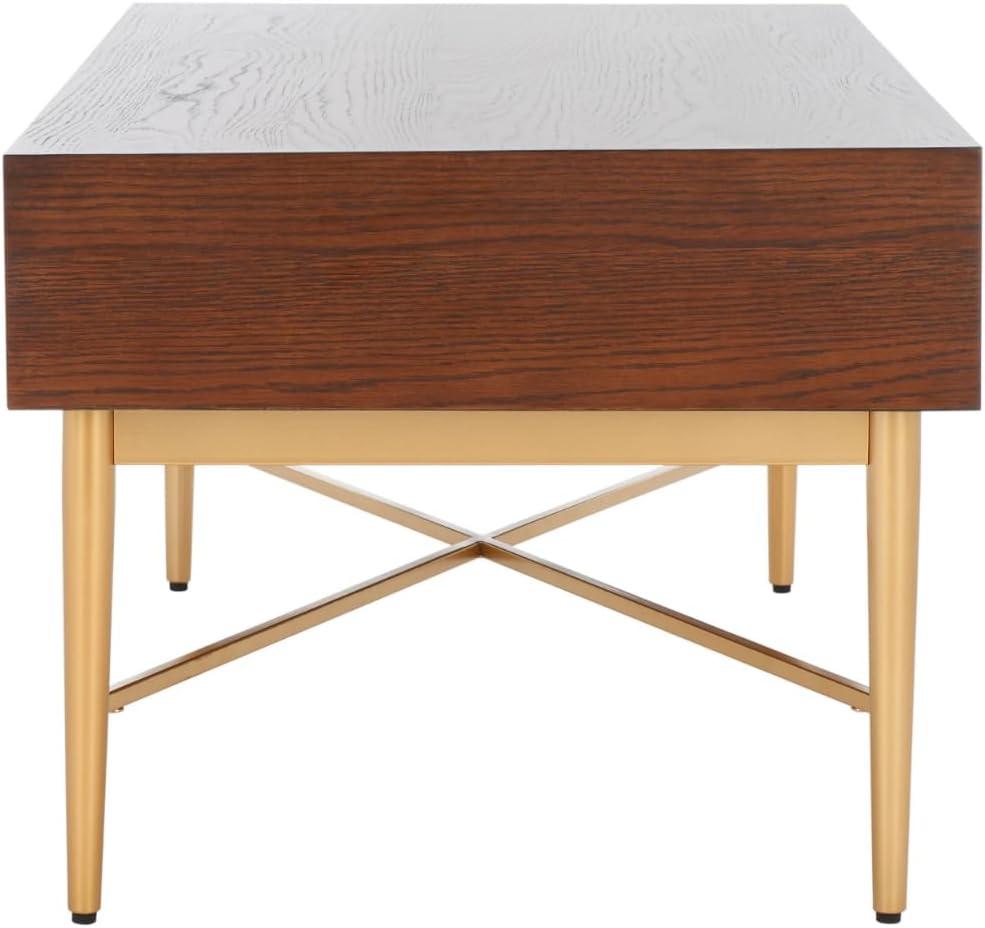 image:imageSAFAVIEH Home Collection Pierre BlackGold 2Drawer Rectangle Coffee Table Ideal for Living Room Office amp BedroomWalnutGold