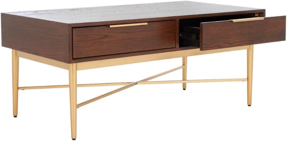 image:imageSAFAVIEH Home Collection Pierre BlackGold 2Drawer Rectangle Coffee Table Ideal for Living Room Office amp BedroomWalnutGold
