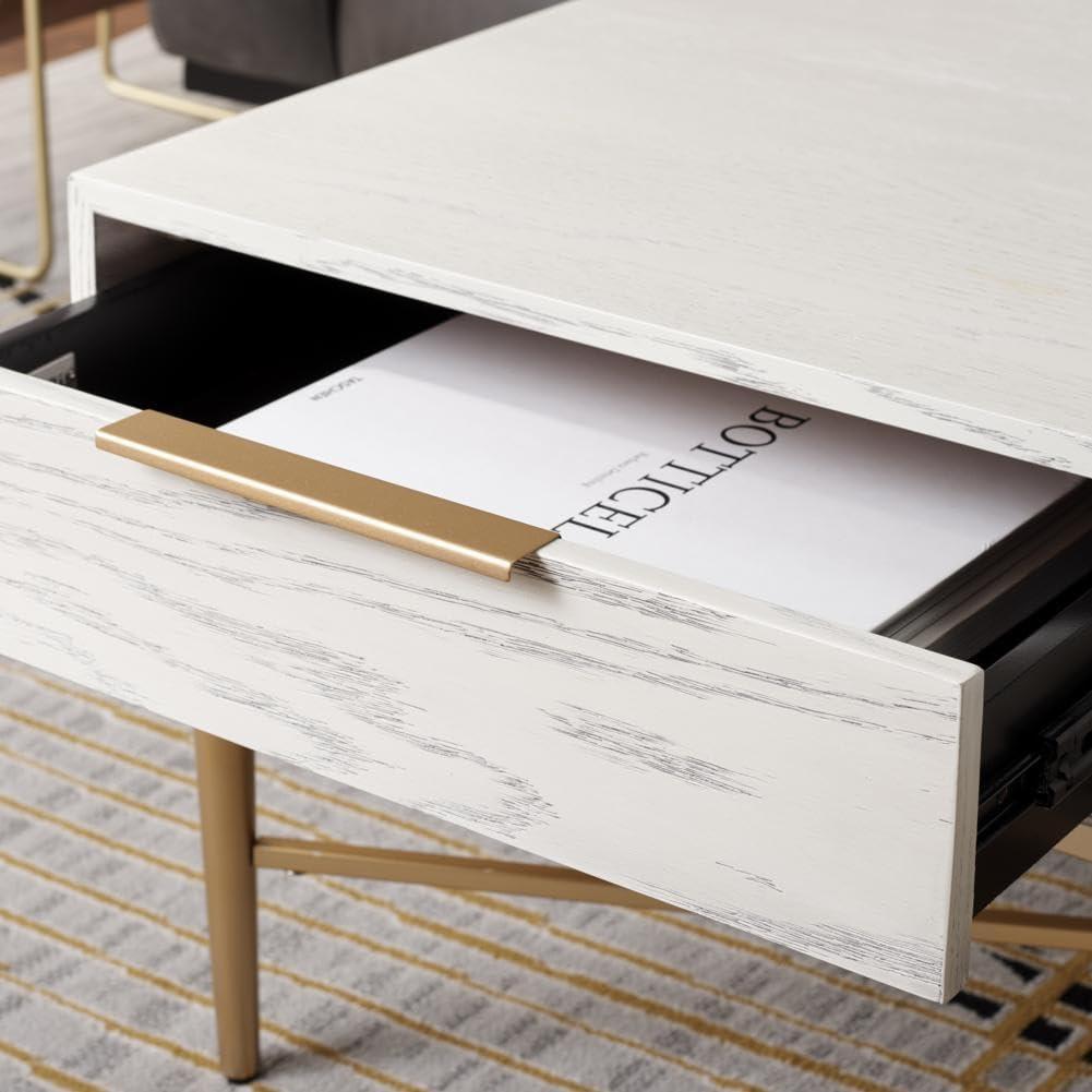 image:imageSAFAVIEH Home Collection Pierre BlackGold 2Drawer Rectangle Coffee Table Ideal for Living Room Office amp BedroomWhite WashedGold