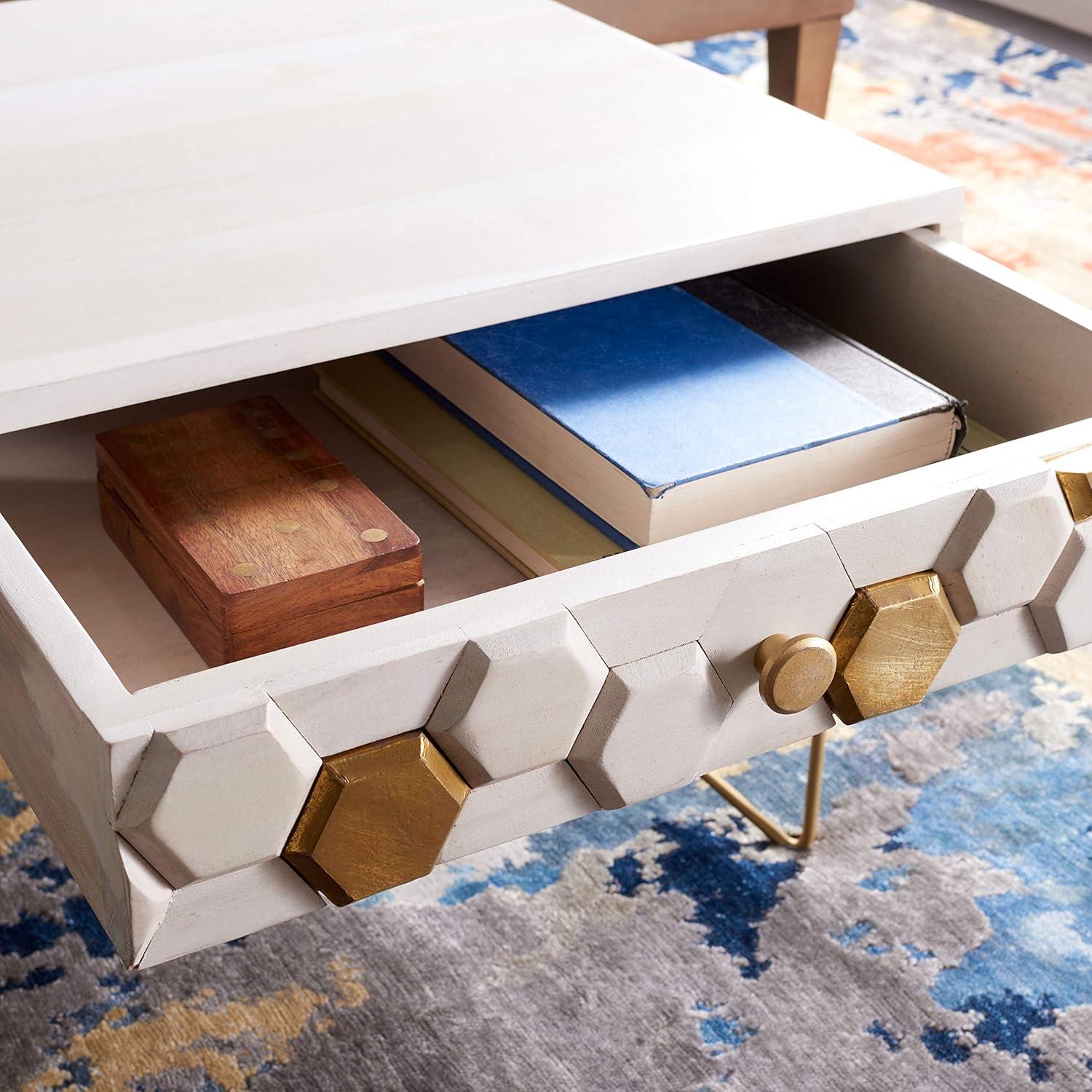 image:imageSAFAVIEH Home Collection Raveena MidCentury White Wash and Brass Hairpin Leg Coffee TableWhite Washed Brass