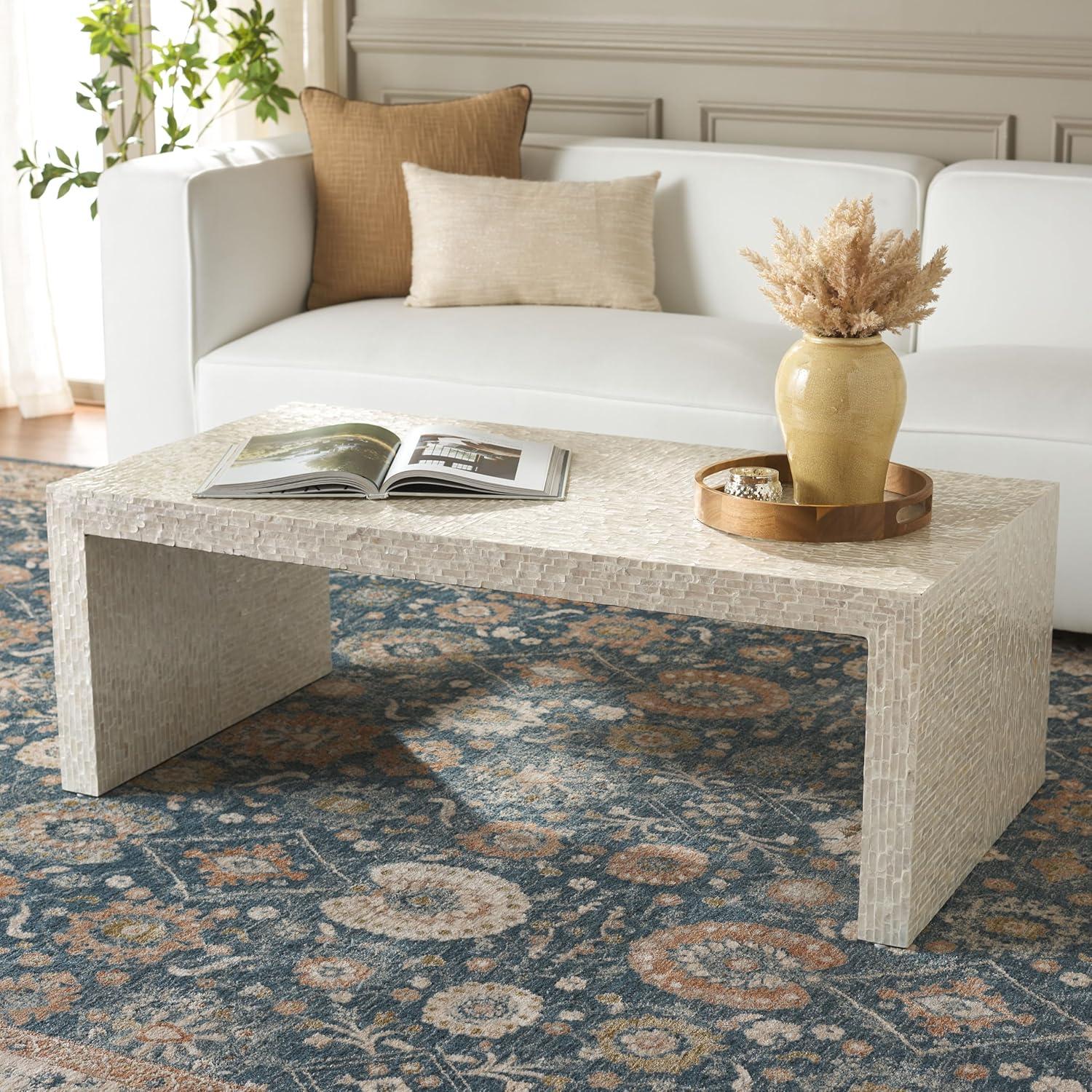 image:imageSAFAVIEH Home Collection Scarlett Natural Capiz Shell Rectangle Coffee Table Fully AssembledNatural