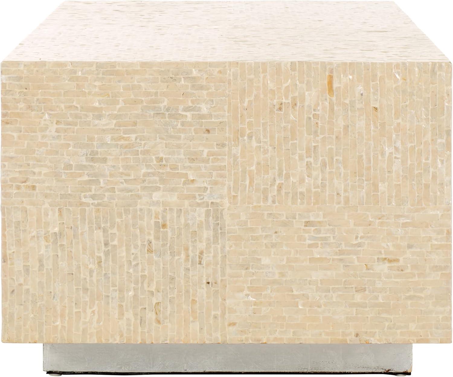 image:imageSAFAVIEH Home Collection Scarlett NaturalSilver Capiz Shell Rectangle Prism Coffee Table Fully AssembledNaturalSilver