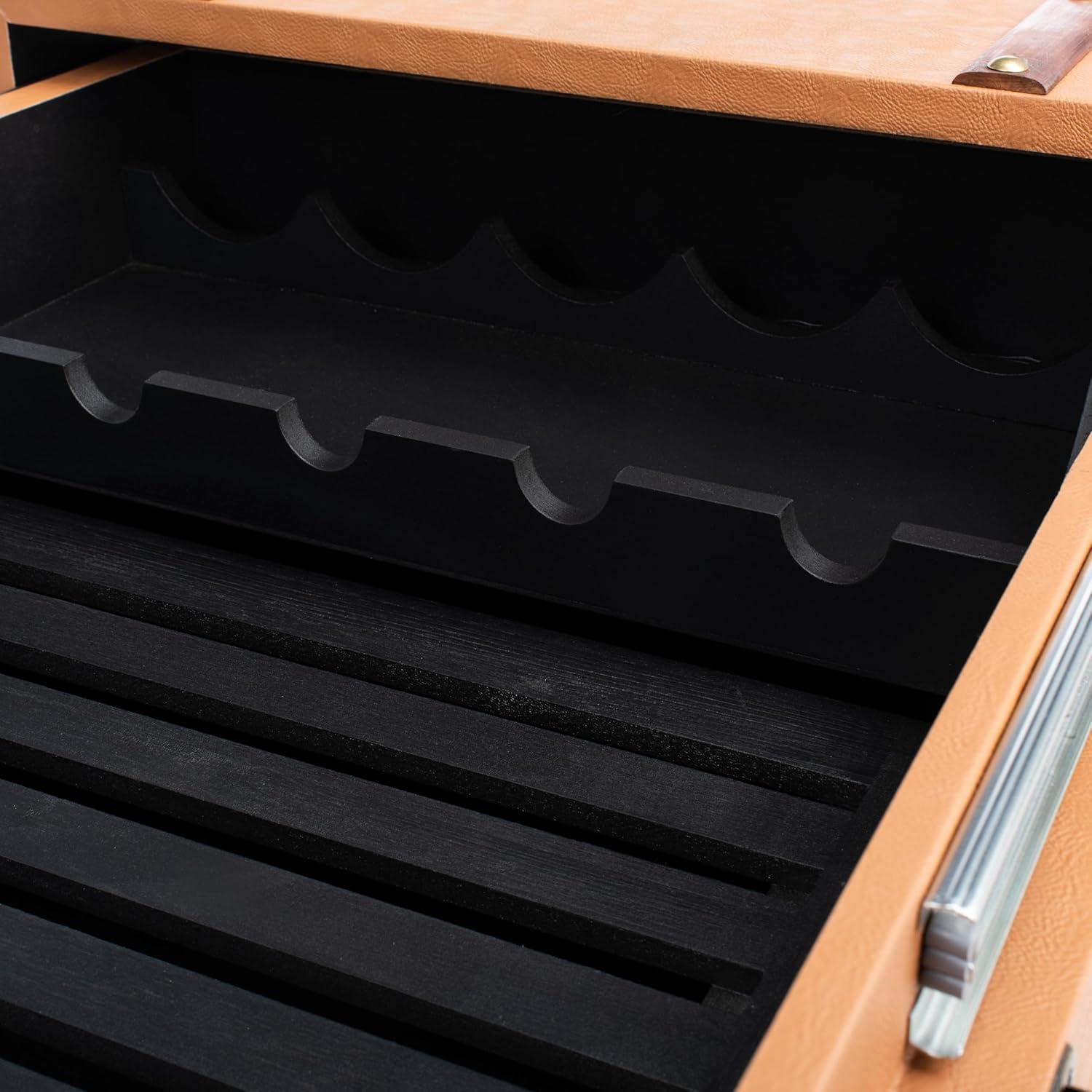 image:imageSAFAVIEH Home Collection Zoe Cognac Brown Faux Leather Storage Trunk Wine Rack Coffee Table with Caster Wheels Fully Assembled