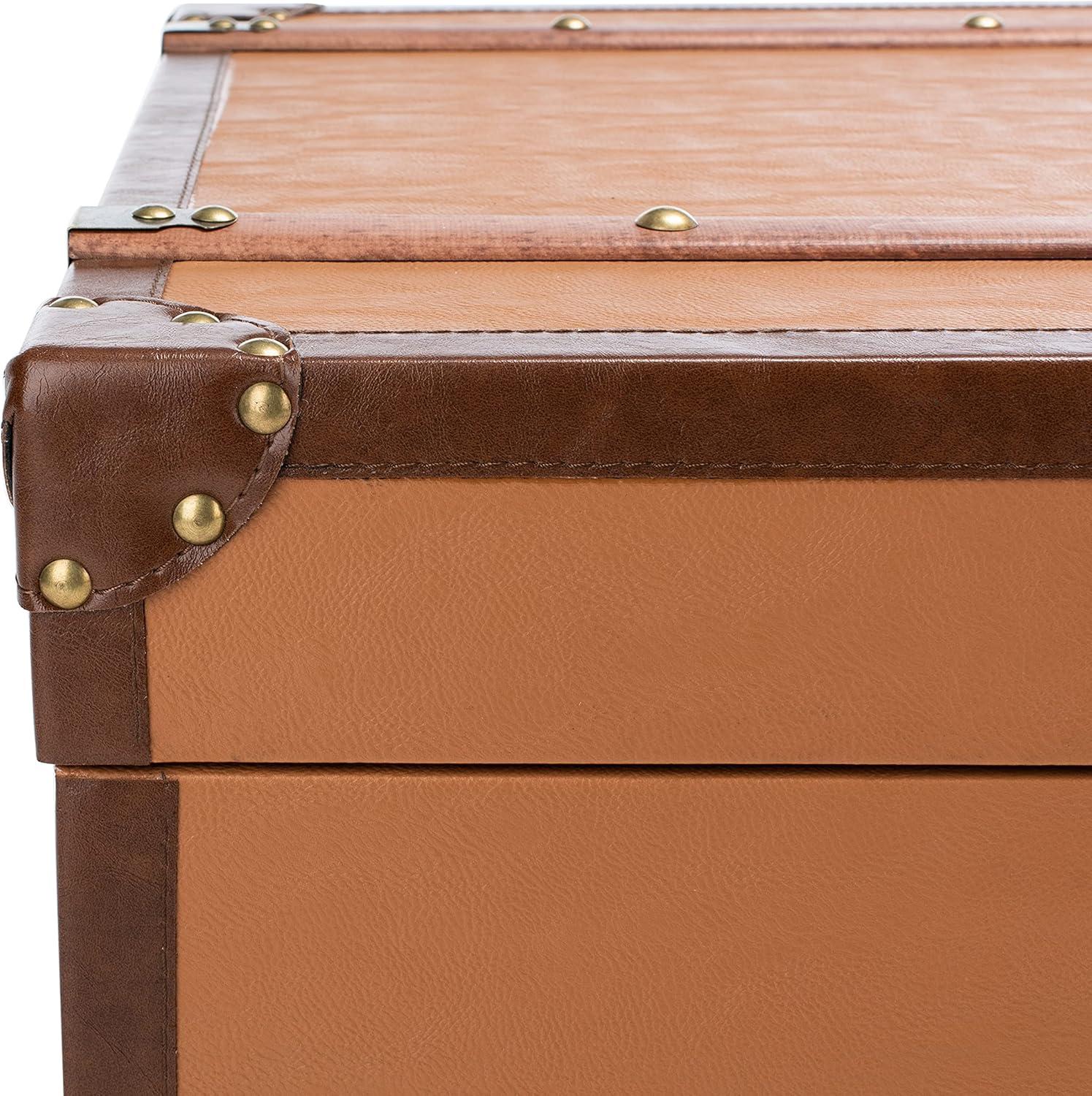 image:imageSAFAVIEH Home Collection Zoe Cognac Brown Faux Leather Storage Trunk Wine Rack Coffee Table with Caster Wheels Fully Assembled