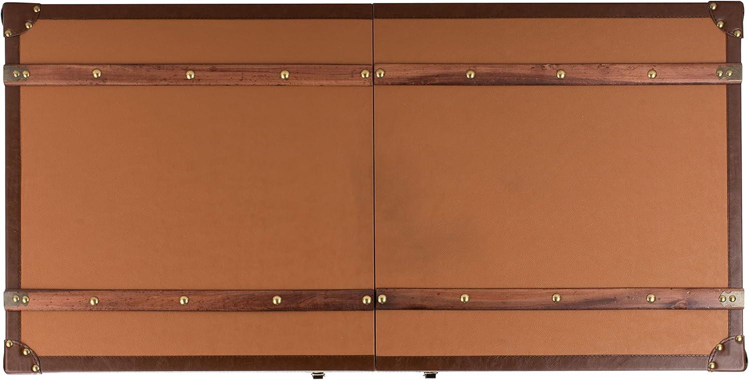 image:imageSAFAVIEH Home Collection Zoe Cognac Brown Faux Leather Storage Trunk Wine Rack Coffee Table with Caster Wheels Fully Assembled