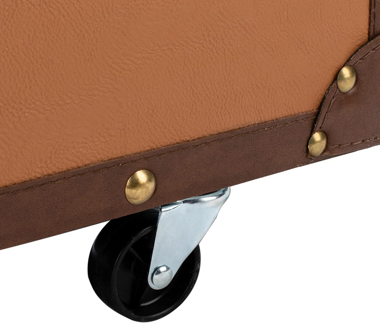 image:imageSAFAVIEH Home Collection Zoe Cognac Brown Faux Leather Storage Trunk Wine Rack Coffee Table with Caster Wheels Fully Assembled