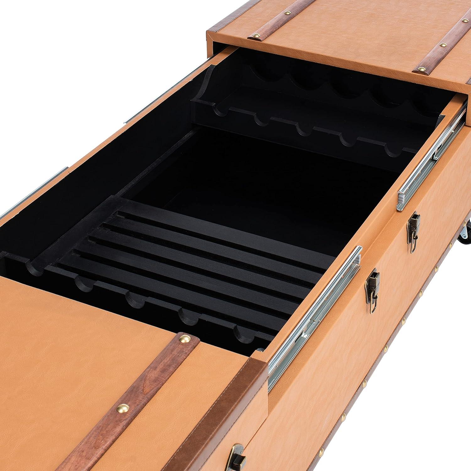 image:imageSAFAVIEH Home Collection Zoe Cognac Brown Faux Leather Storage Trunk Wine Rack Coffee Table with Caster Wheels Fully Assembled