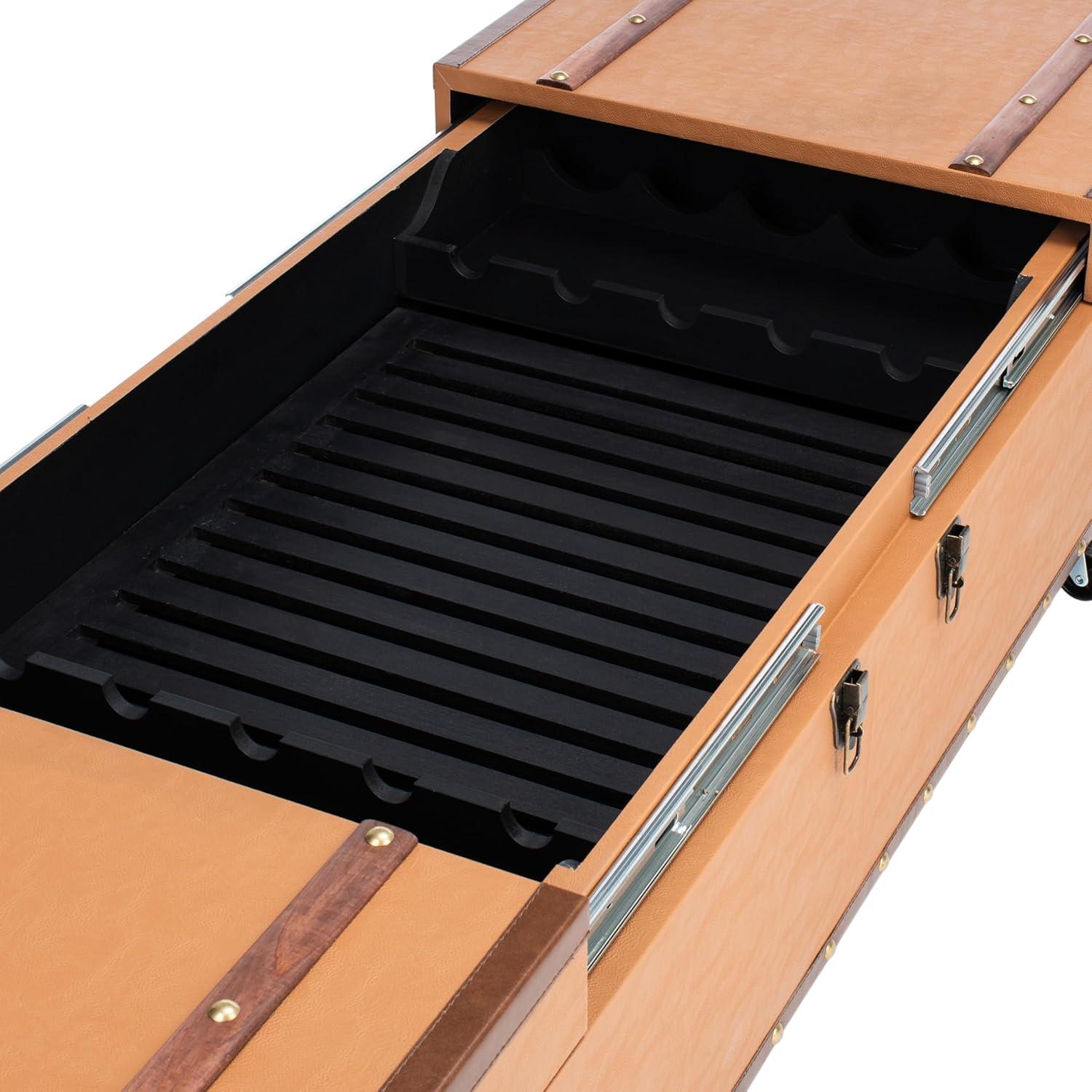 image:imageSAFAVIEH Home Collection Zoe Cognac Brown Faux Leather Storage Trunk Wine Rack Coffee Table with Caster Wheels Fully Assembled