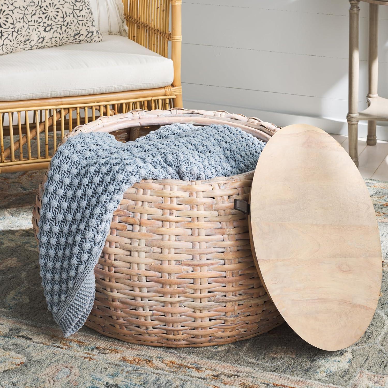 image:imageSafavieh Home Klarysa Natural White Wash Wood and Rattan Storage Coffee Table