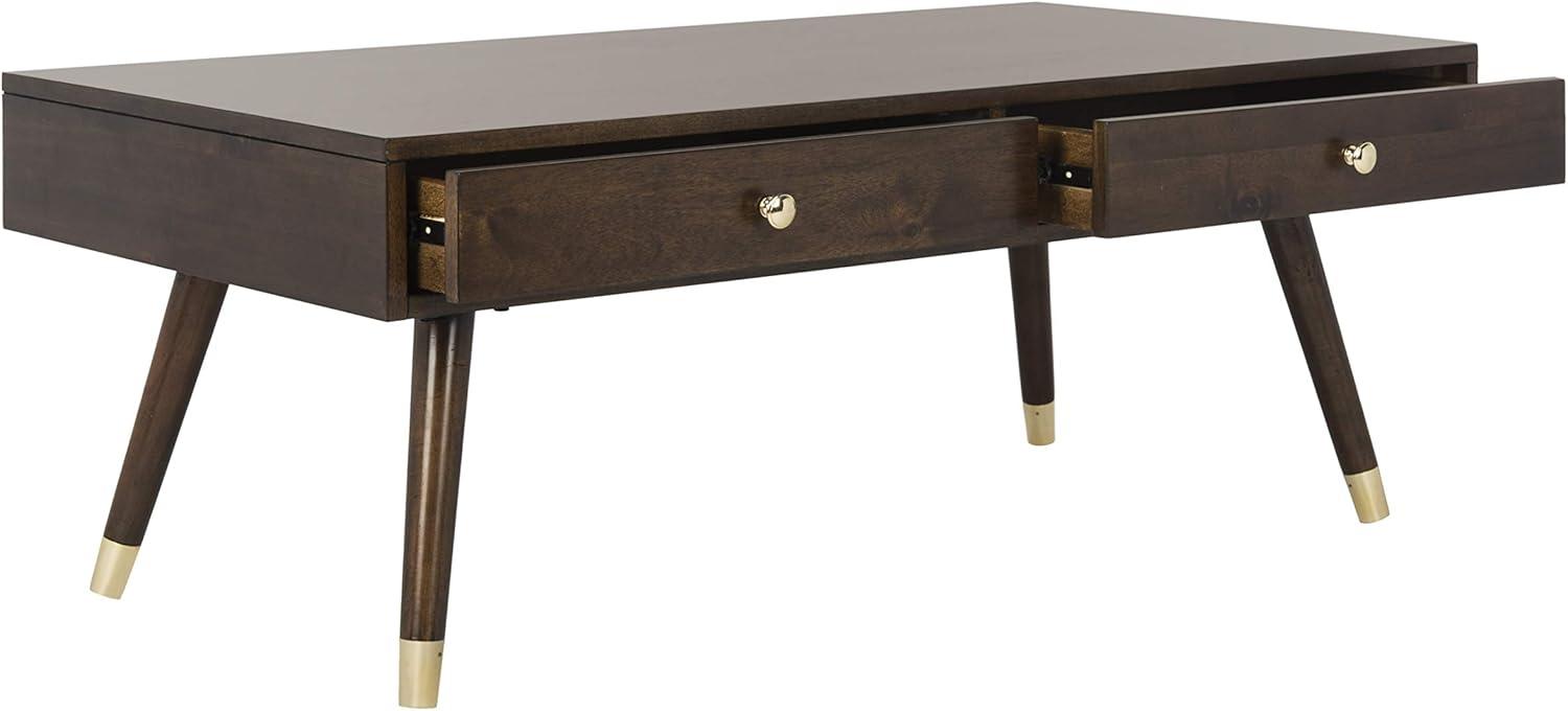 image:imageSafavieh Home Levinson MidCentury Modern Brown and Gold Cap 2drawer Coffee TableBrown