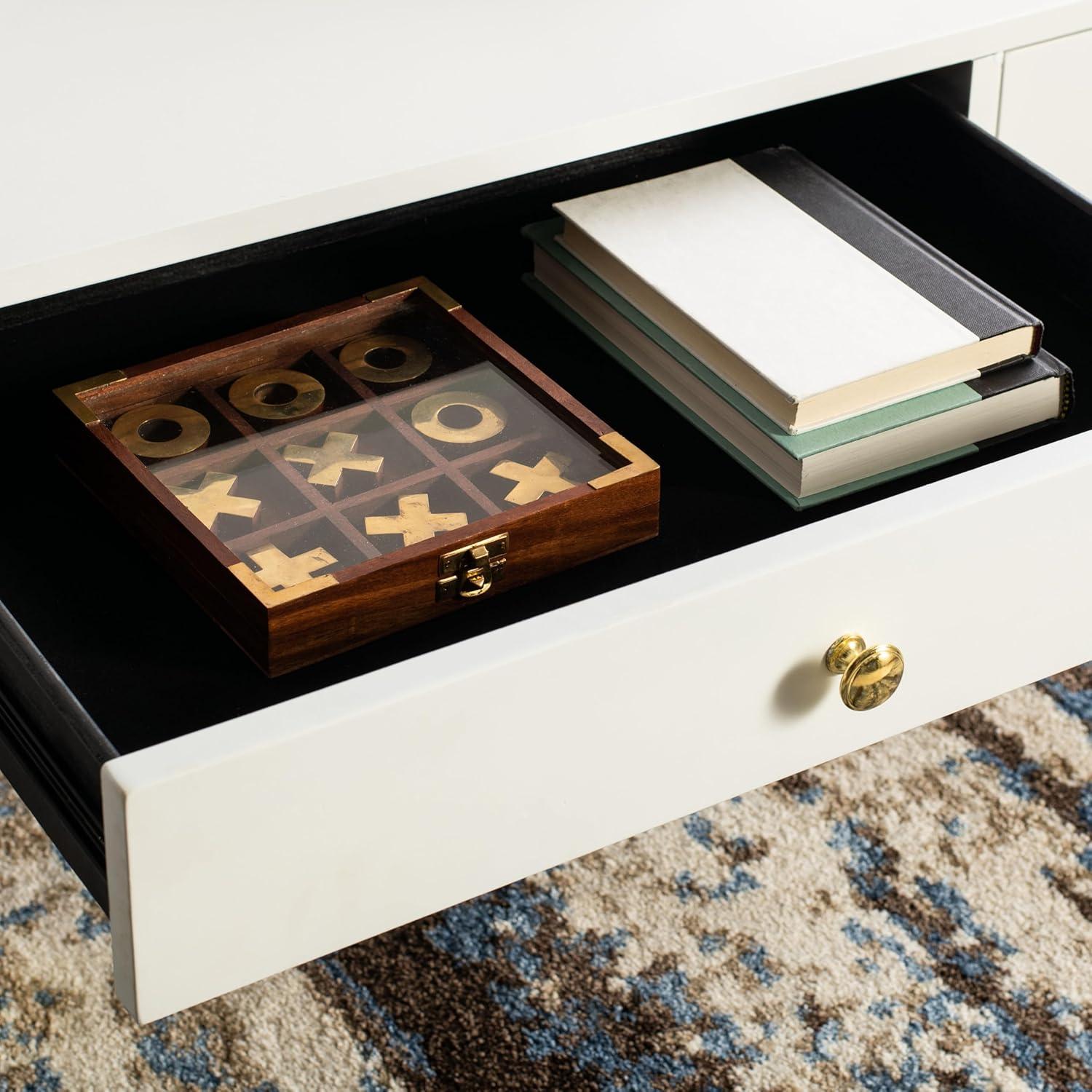 image:imageSafavieh Home Levinson MidCentury Modern Brown and Gold Cap 2drawer Coffee TableWhite Gold
