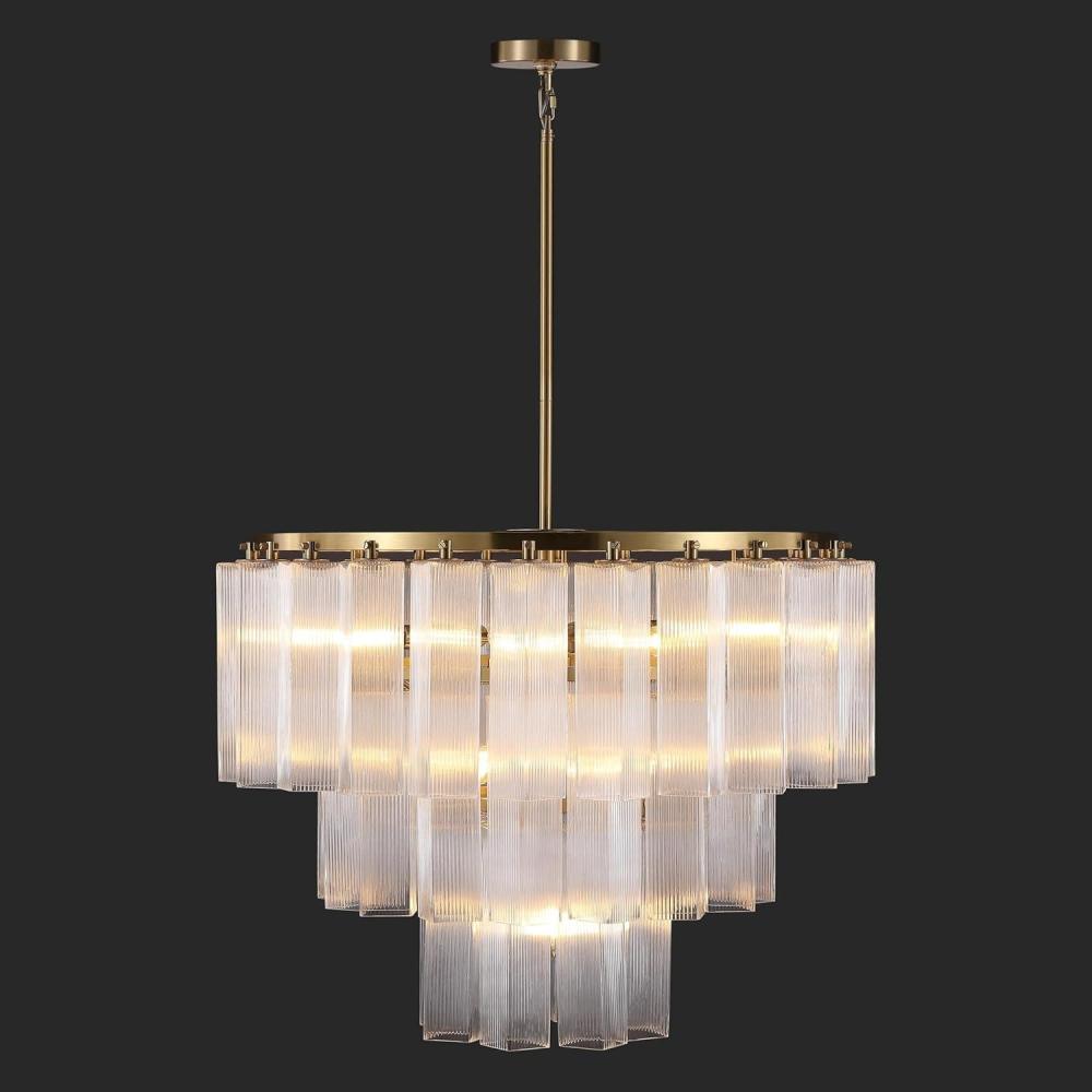 image:imageSAFAVIEH Couture Kelcie 13Light Tiered Chandelier Clear amp Gold Dimmable LED Chandelier with Glass Panels and Adjustable Height for Dining Room Foyer CTL1121AClearGold