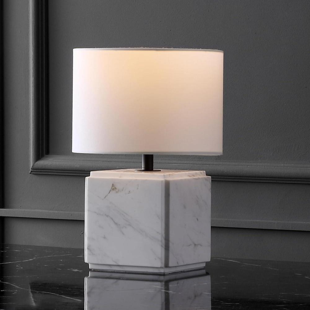 image:imageSAFAVIEH Couture Lighting Collection Zahra White Marble 15inch Dimmable Table Lamp for Bedroom Living Room Home Office Desk Nightstand LED Bulb IncludedWhite