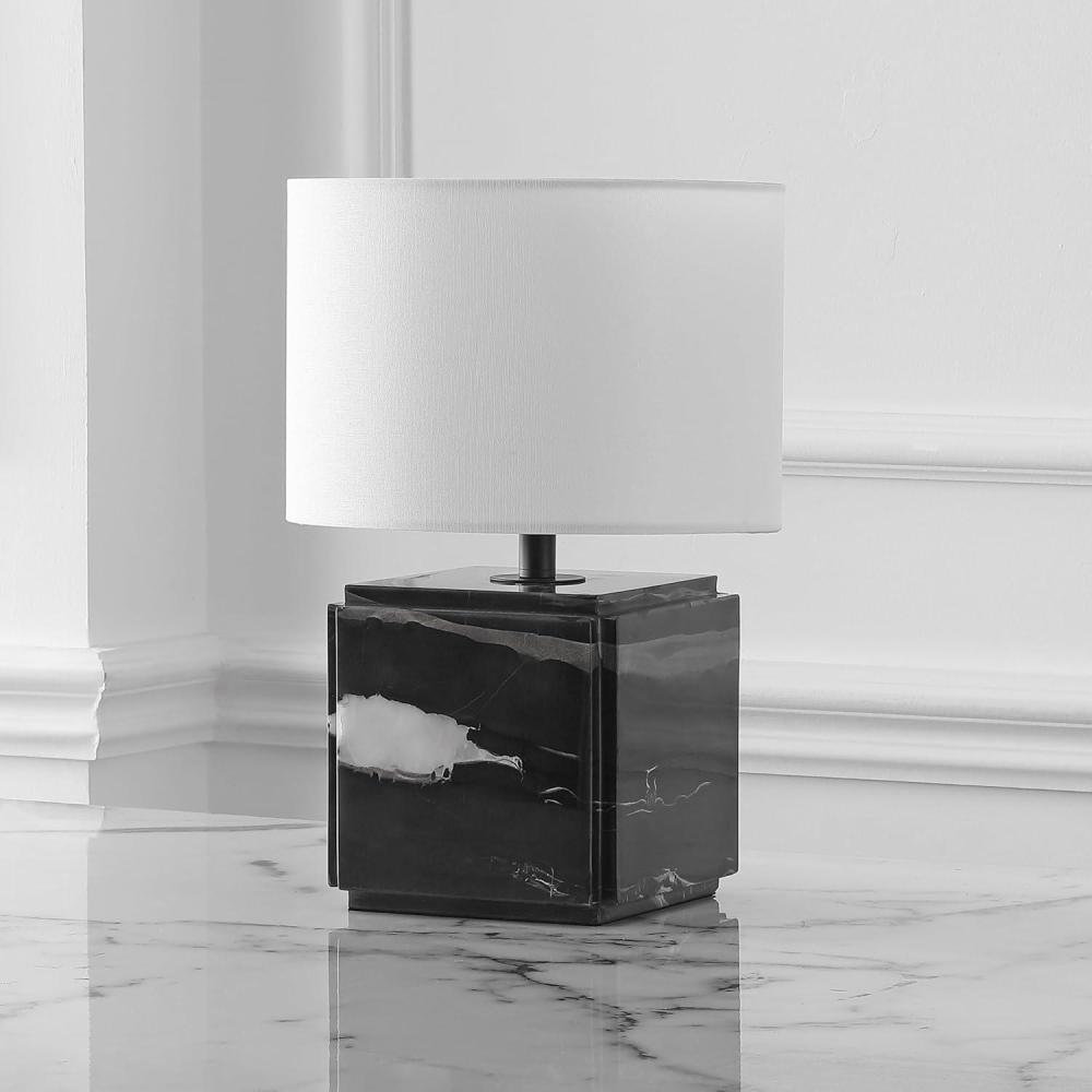 image:imageSAFAVIEH Couture Lighting Collection Zahra White Marble 15inch Dimmable Table Lamp for Bedroom Living Room Home Office Desk Nightstand LED Bulb IncludedBlack White