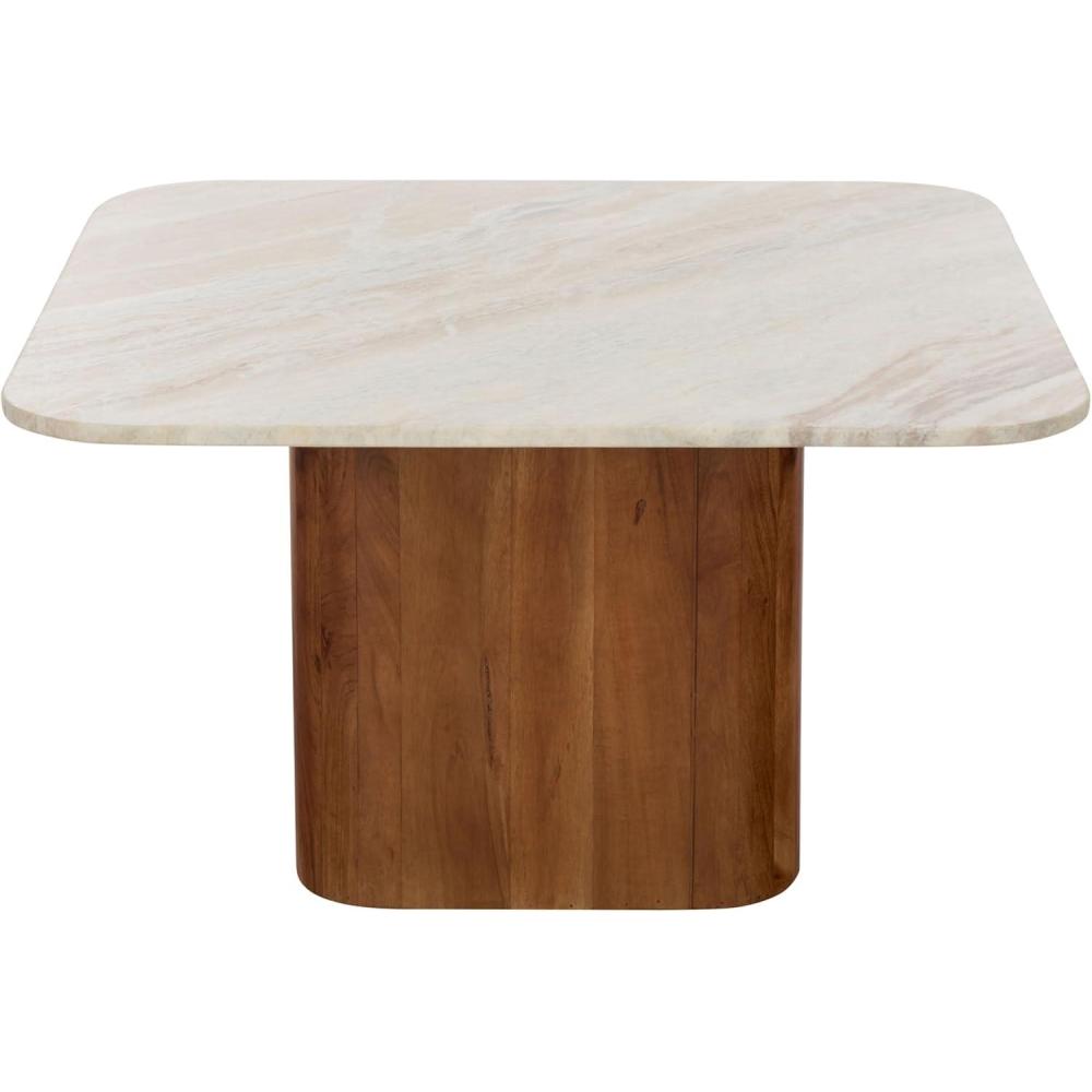 image:imageSAFAVIEH Furniture  Alessio Coffee Table  Brown amp White Marble Top with Solid Wood Base Modern Living Room Accent Table 315 W x 315 D x 18 H COF2903ABrownWhiteBrown