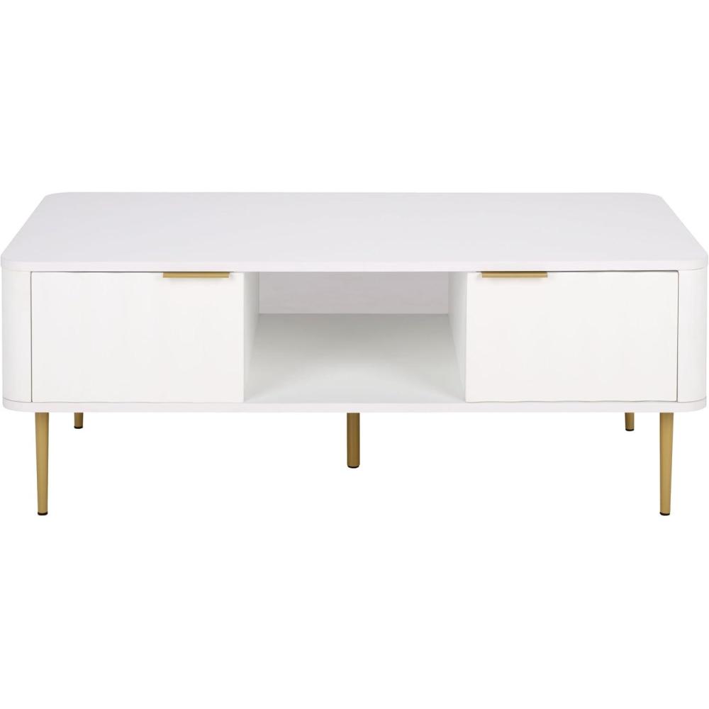 image:imageSAFAVIEH Furniture  Hilsa Coffee Table  White amp Gold Storage Coffee Table with Cabinets and Shelf Modern Living Room Table 433 W x 236 D x 165 H COF3101AWhiteGold