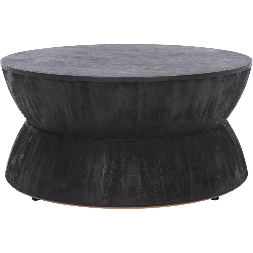 image:imageSAFAVIEH Furniture  Lailah Round Coffee Table  MidCentury Design  Brown Sculptural Drum  Fully Assembled  Ideal for Living Room Family Room 30 W x 30 D x 14 H ALV1000ABlack