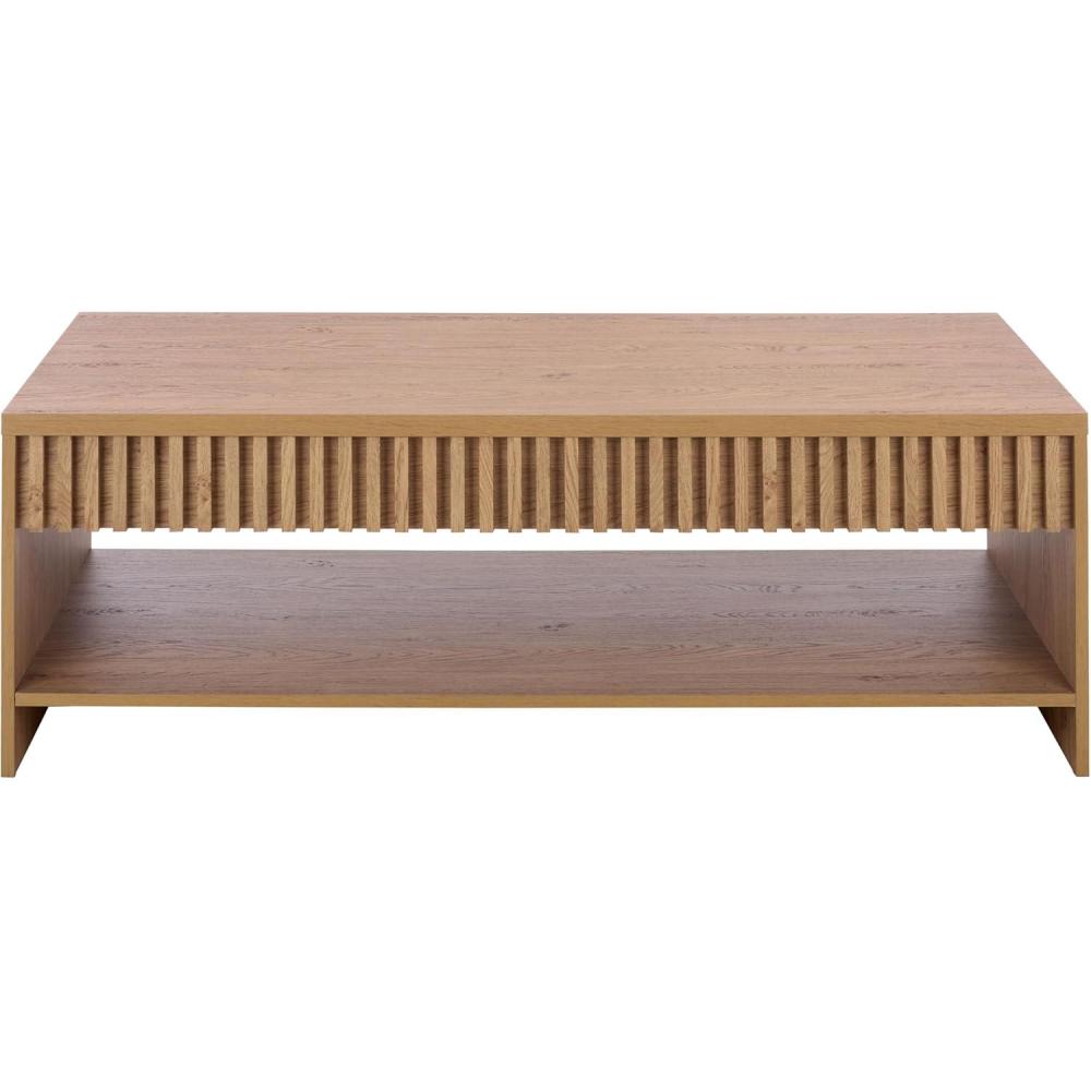 image:imageSAFAVIEH Furniture Masa Rectangular Coffee Table Oak with Open Shelf Storage Modern Living Room Table with Slatted Detail 47 W x 236 D x 165 H COF3601AOak