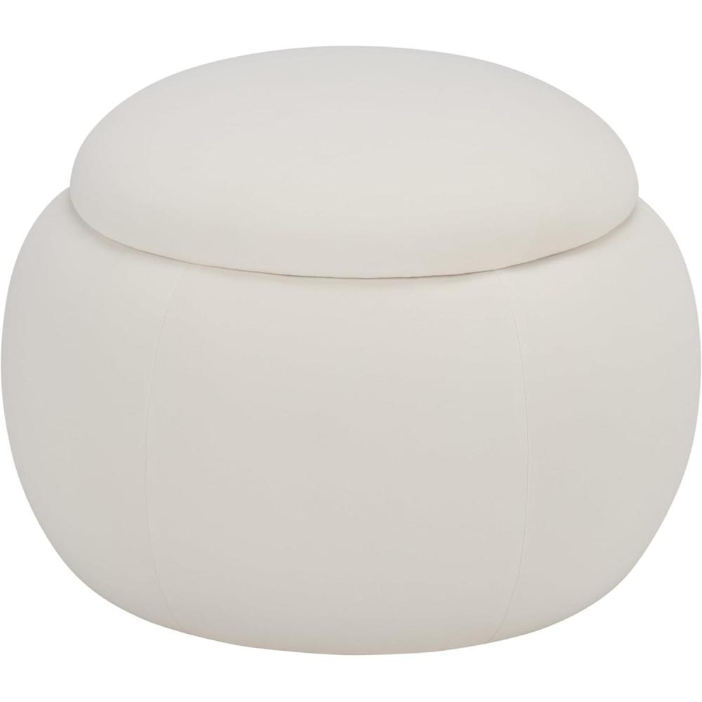 image:imageSAFAVIEH Furniture Siara Round Storage Ottoman Hunter Green Upholstered with Hidden Storage Modern Footrest Stool for Living Room Bedroom amp Entryway 242 W x 242 D x 17 H OTT3404CCreme