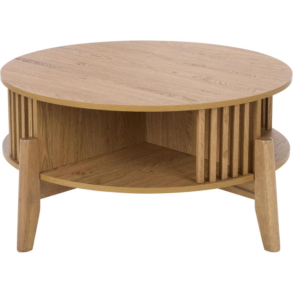 image:imageSAFAVIEH Furniture Tomori Round Coffee Table Oak Storage Coffee Table with Shelf Modern Living Room Table 37 W x 37 D x 1575 H COF3600AOak
