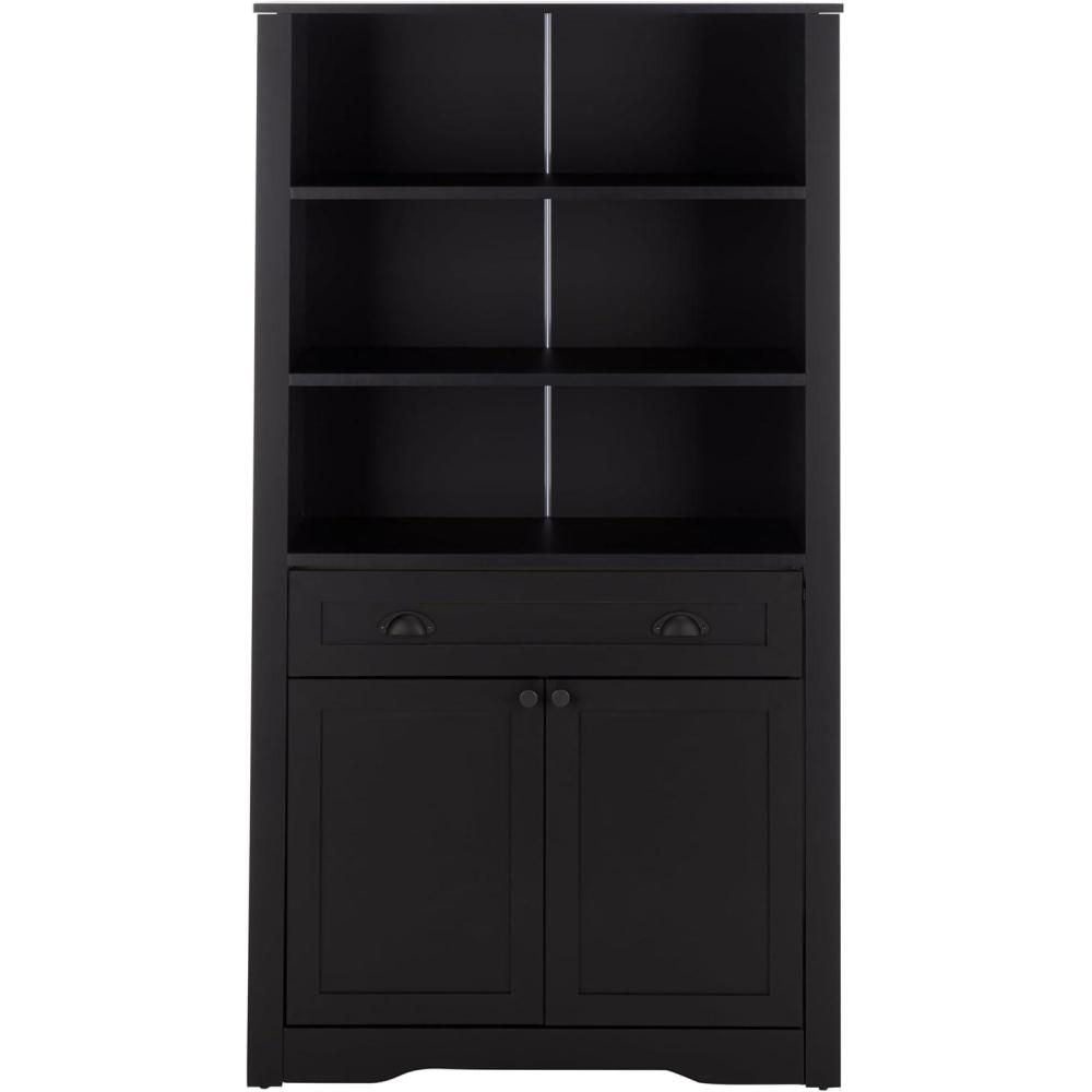 image:imageSAFAVIEH Furniture  Vero Bookshelf Bookcase with PullOut Desk  Black Wood Storage Cabinet for Living Room Home Office ETG3100BBlack