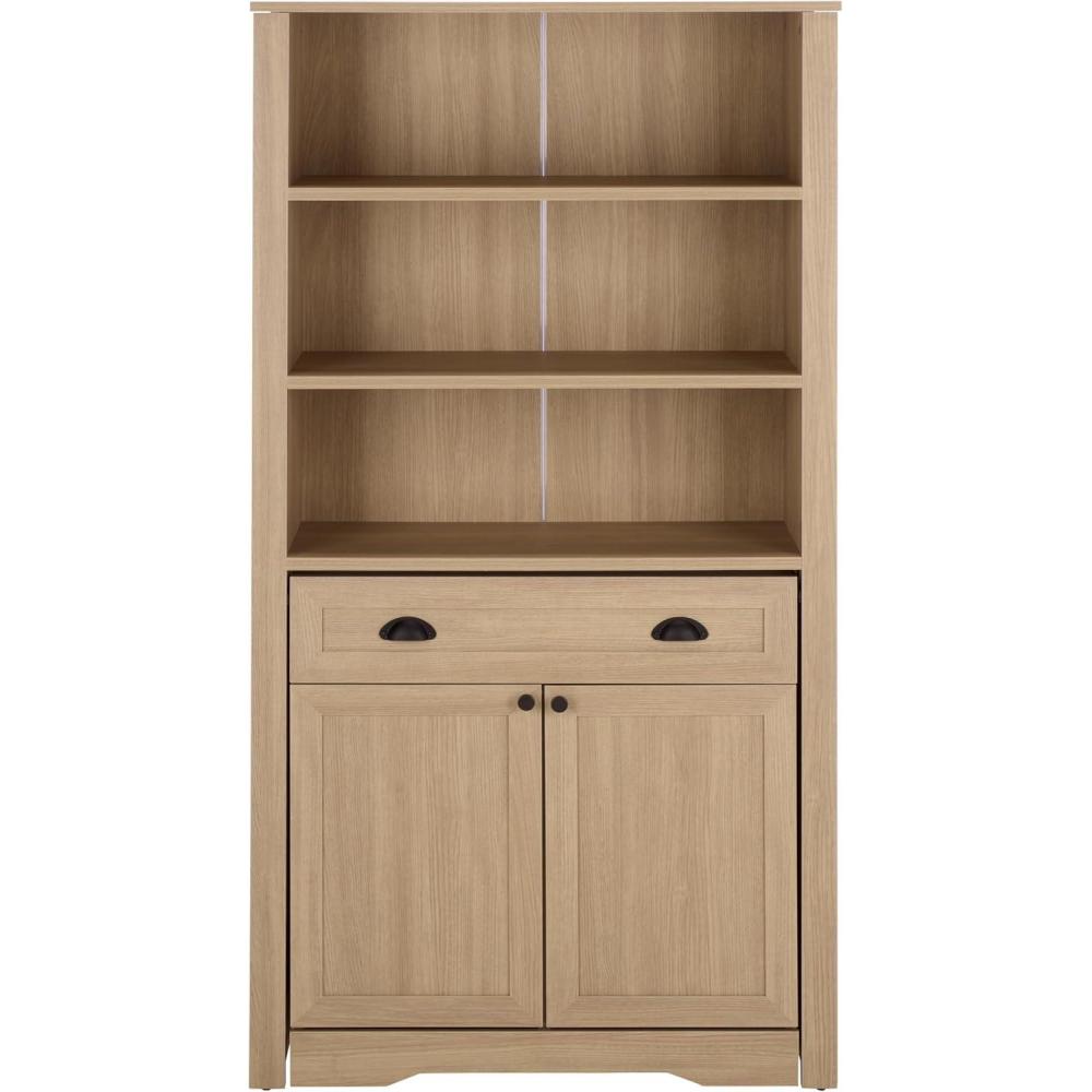 image:imageSAFAVIEH Furniture Vero Bookshelf Bookcase with PullOut Desk Black Wood Storage Cabinet for Living Room Home Office ETG3100BNatural