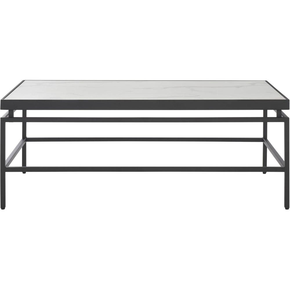 image:imageSAFAVIEH Home Collection Acelin White Faux Marble Top amp Black Metal Base Rectangular Coffee Table COF7017AWhite Faux MarbleBlack