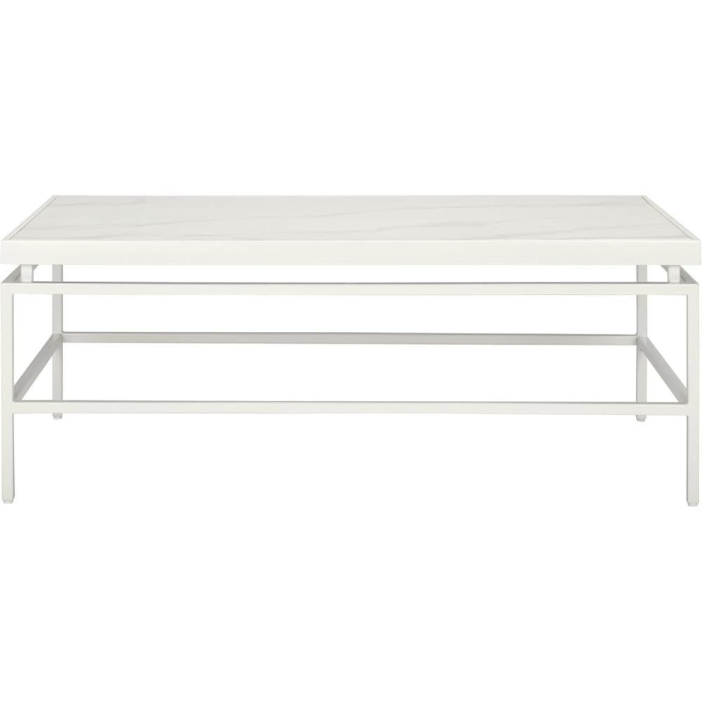 image:imageSAFAVIEH Home Collection  Acelin White Faux Marble Top amp Black Metal Base Rectangular Coffee Table COF7017AWhite Faux MarbleWhite